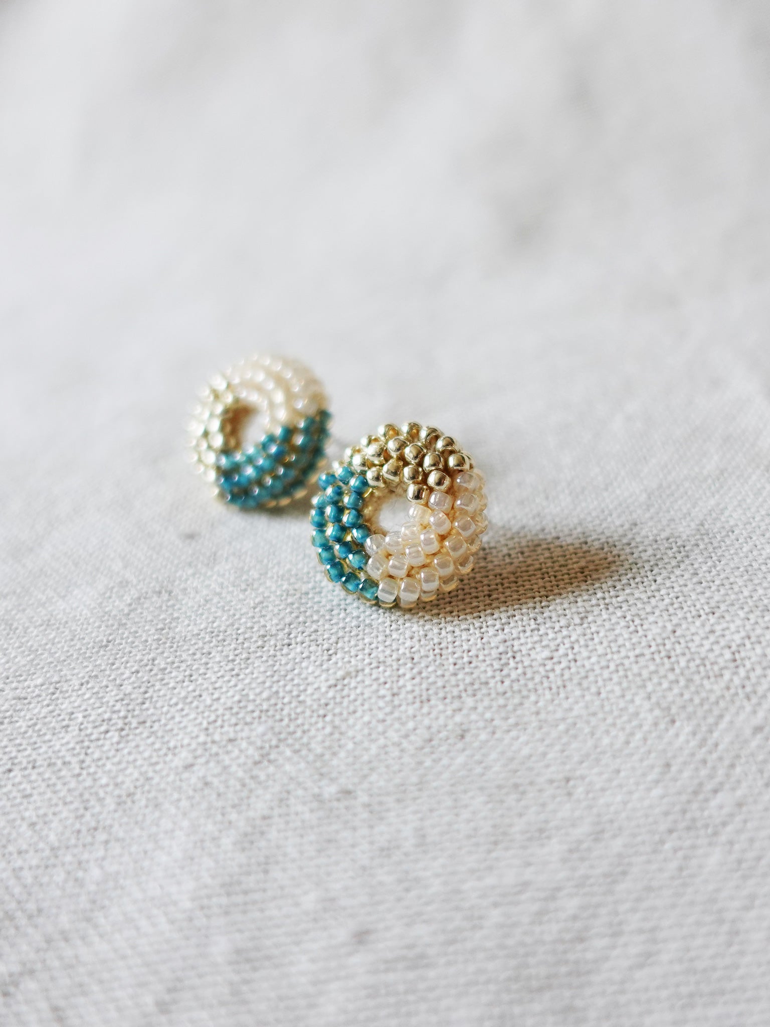 Donut Trio Stud Earrings in Ocean Green Side