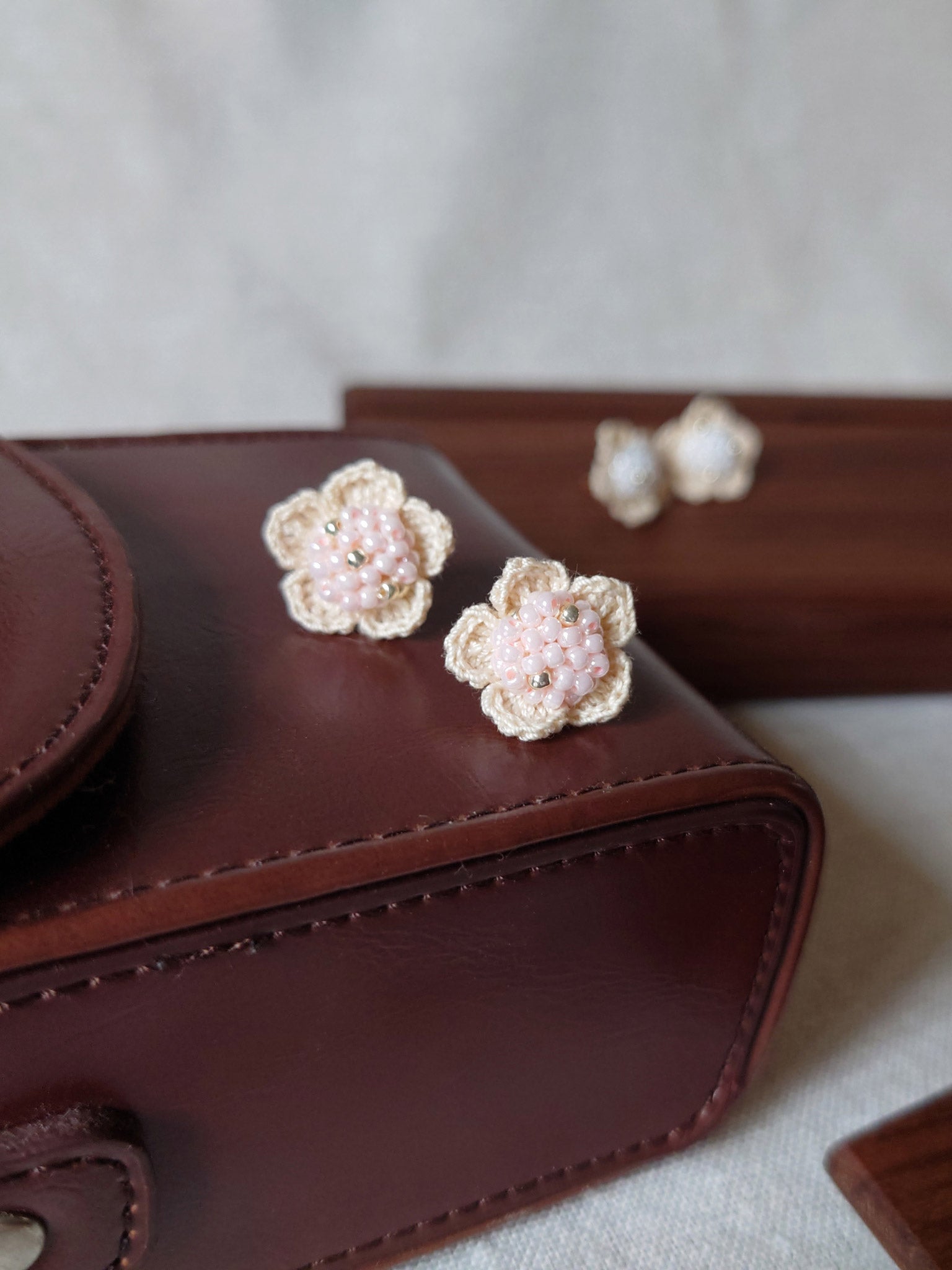 Floral Stud Earrings in Pink Display