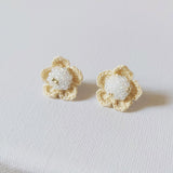 Floral Stud Earrings in White Front