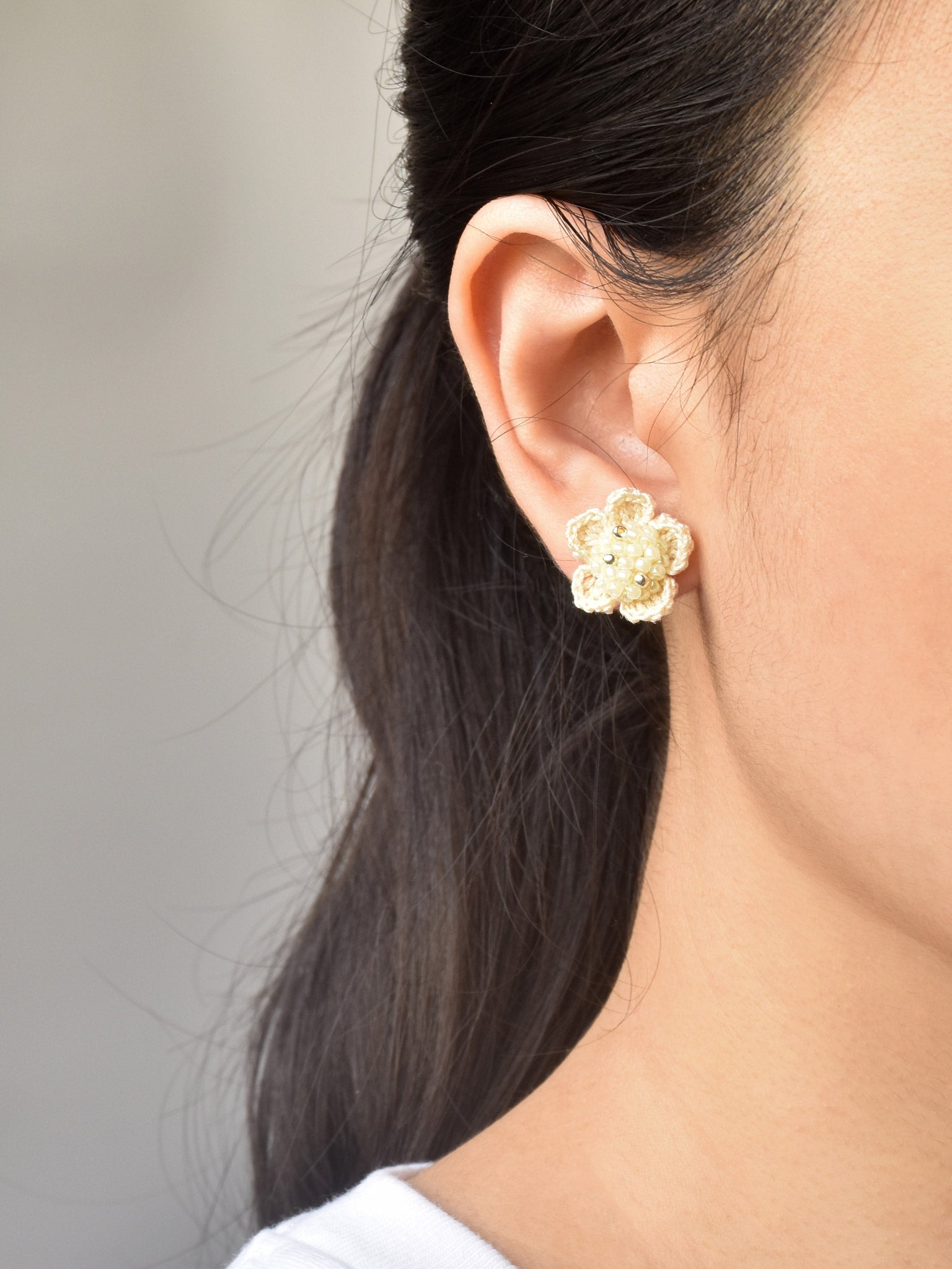 Floral Stud Earrings in Yellow Model