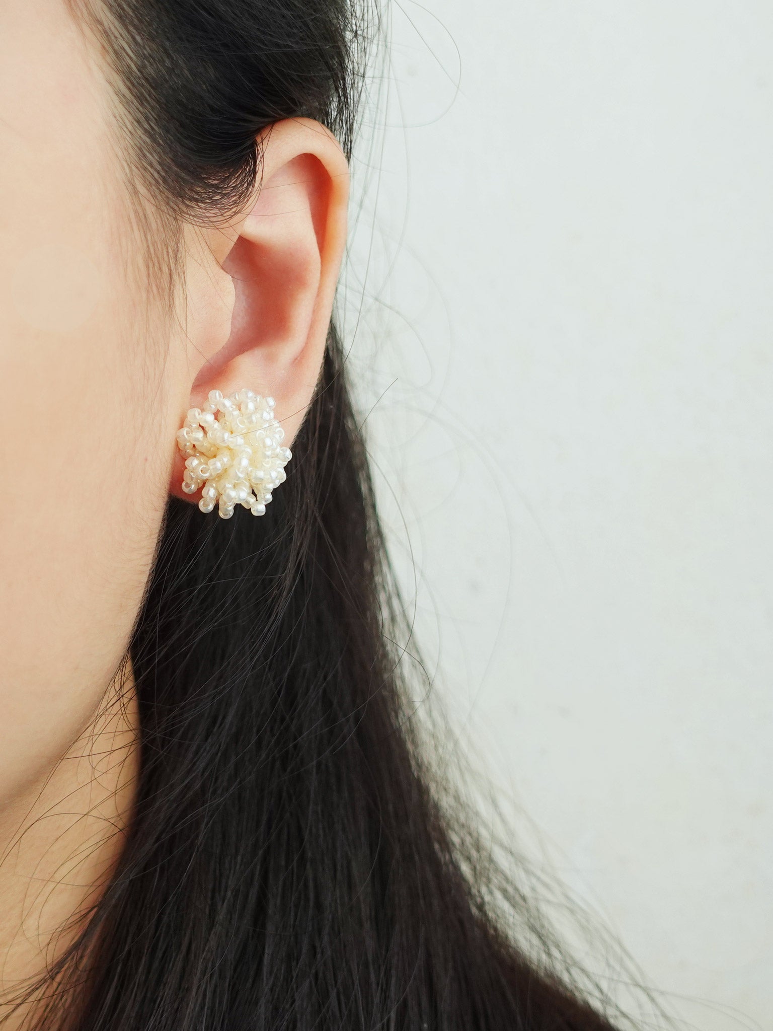 Fluffy Earrings in Ivory Model