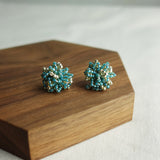 Fluffy Star Dust Earrings in Ocean Green Display Front