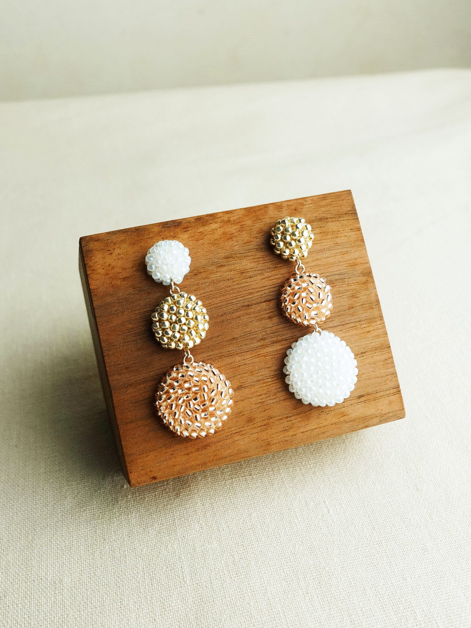 Juno Colorblock Earrings in Champagne Pink Display Left