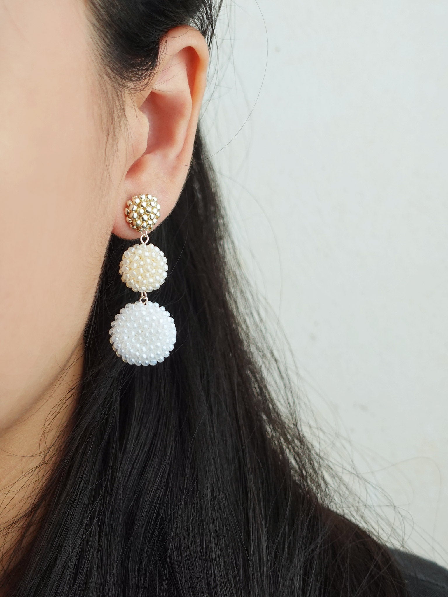 Juno Colorblock Earrings in Ivory Model