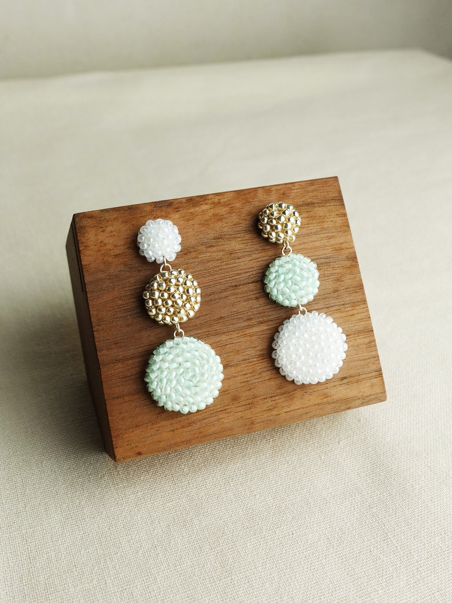 Juno Colorblock Earrings in Mint Green Display Front