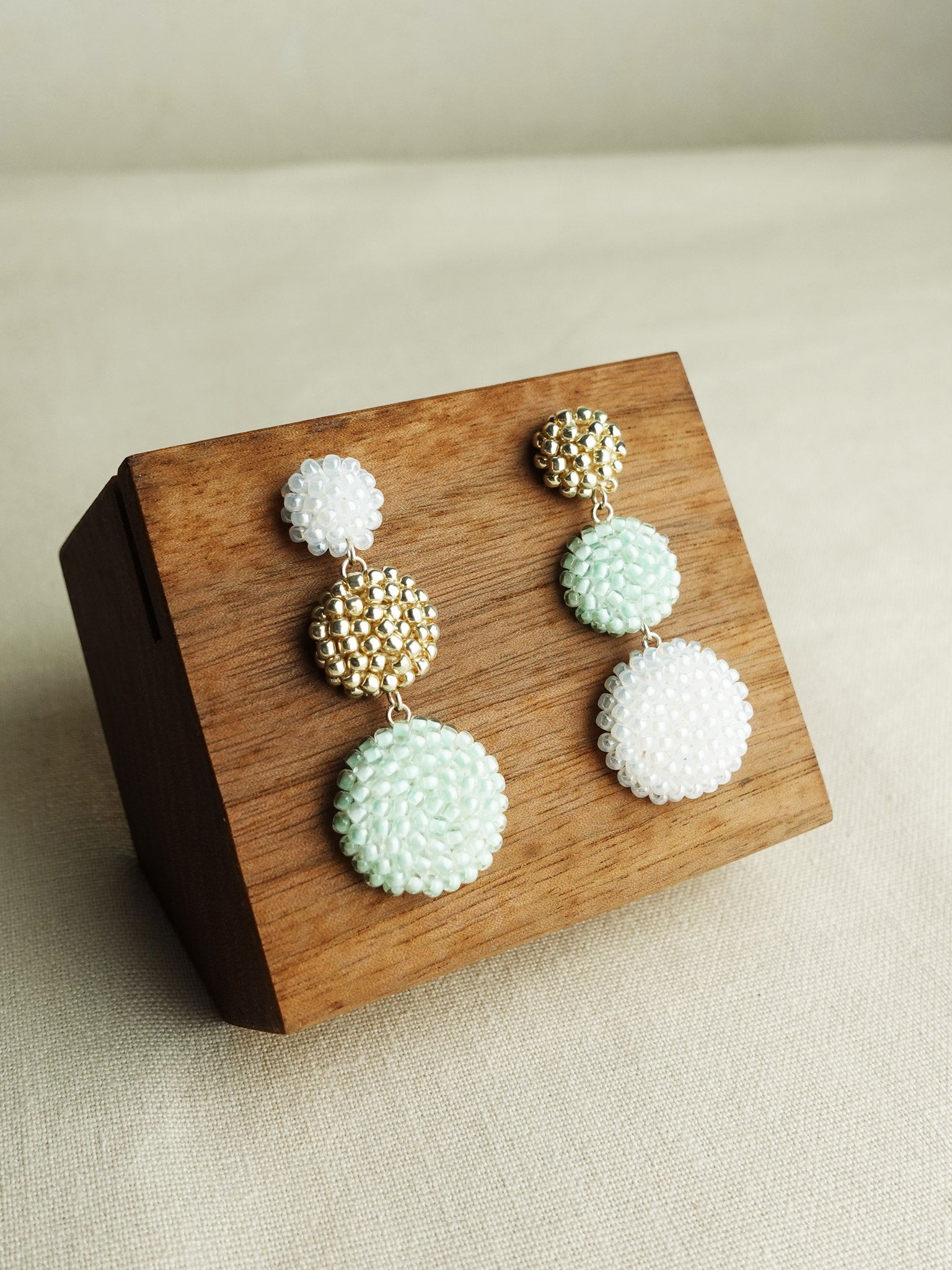 Juno Colorblock Earrings in Mint Green Left