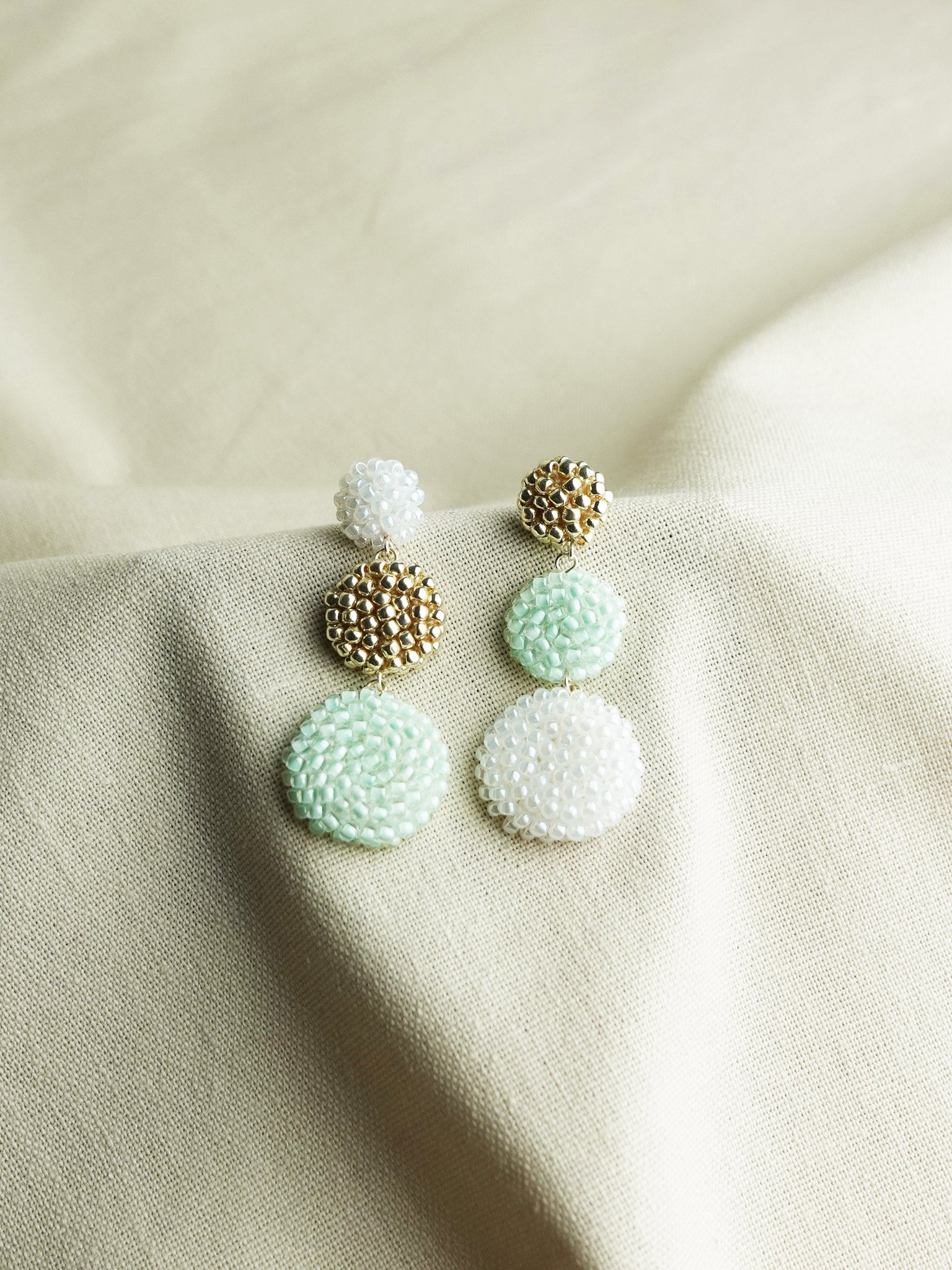 Juno Colorblock Earrings in Mint Green Front