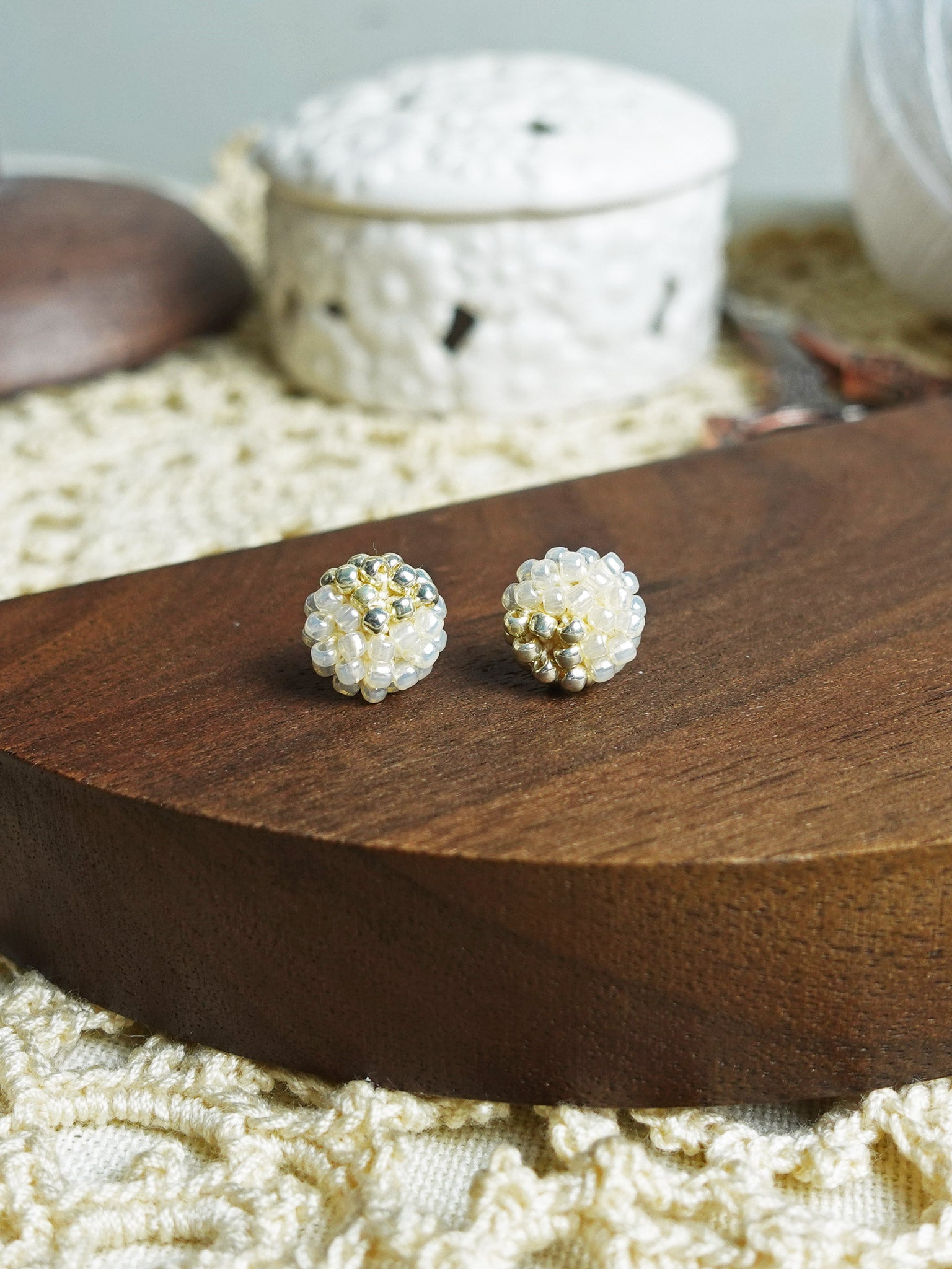 Kai Stud Earrings in Ivory Front