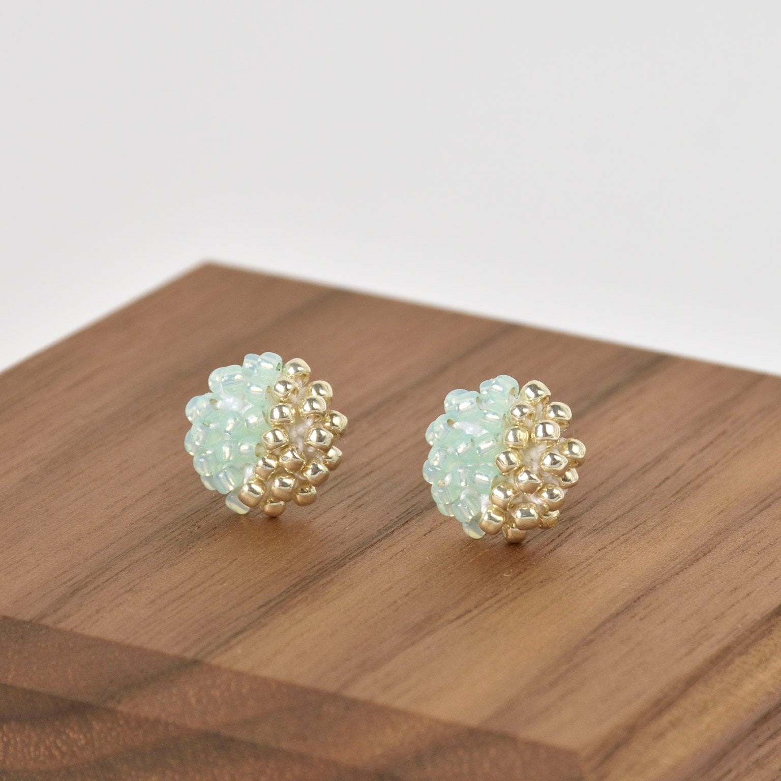 Beads Last Quarter Petite Studs Earrings in Green Front