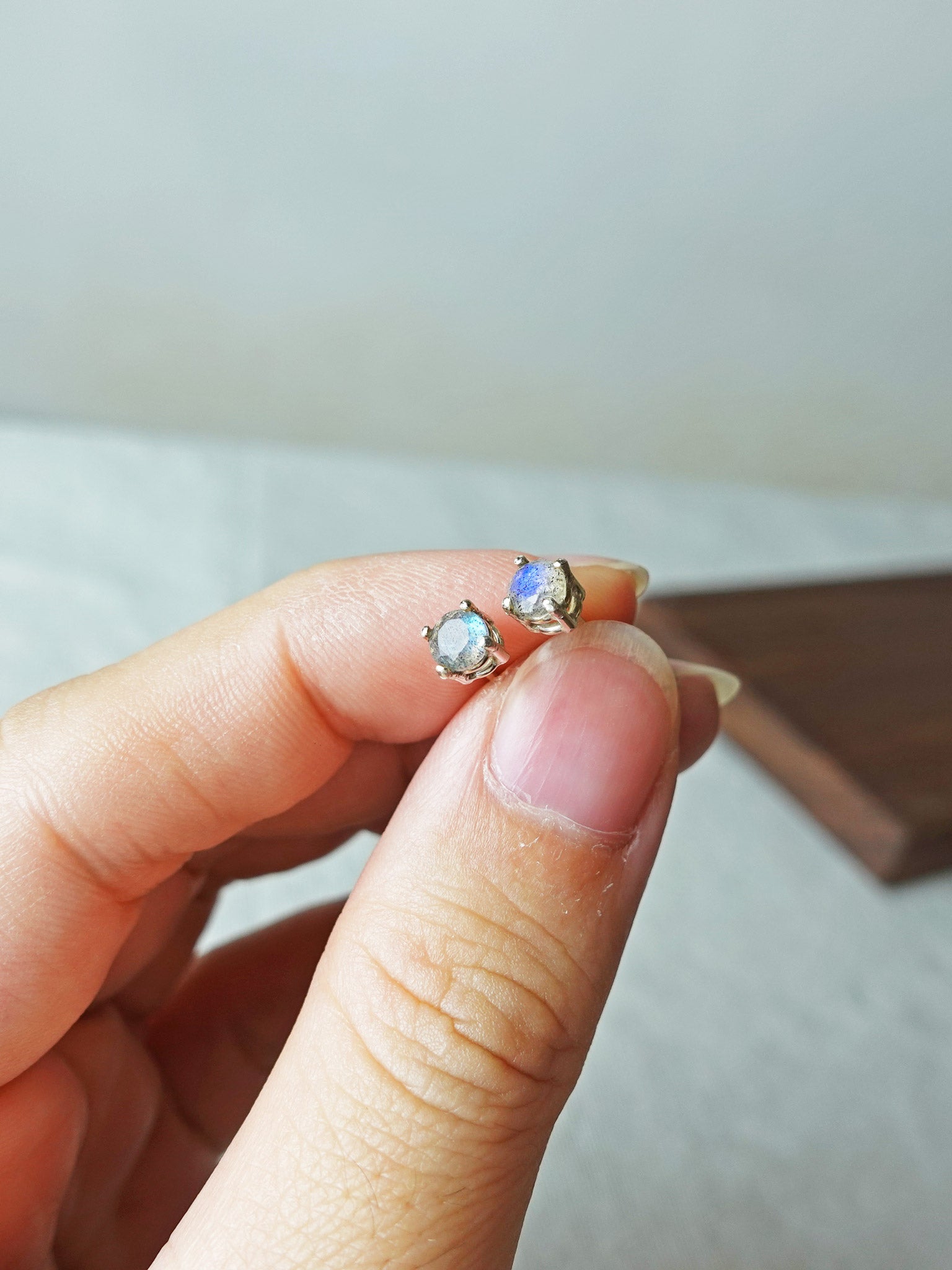 Labradorite Gemstone Stud Earrings II Hand