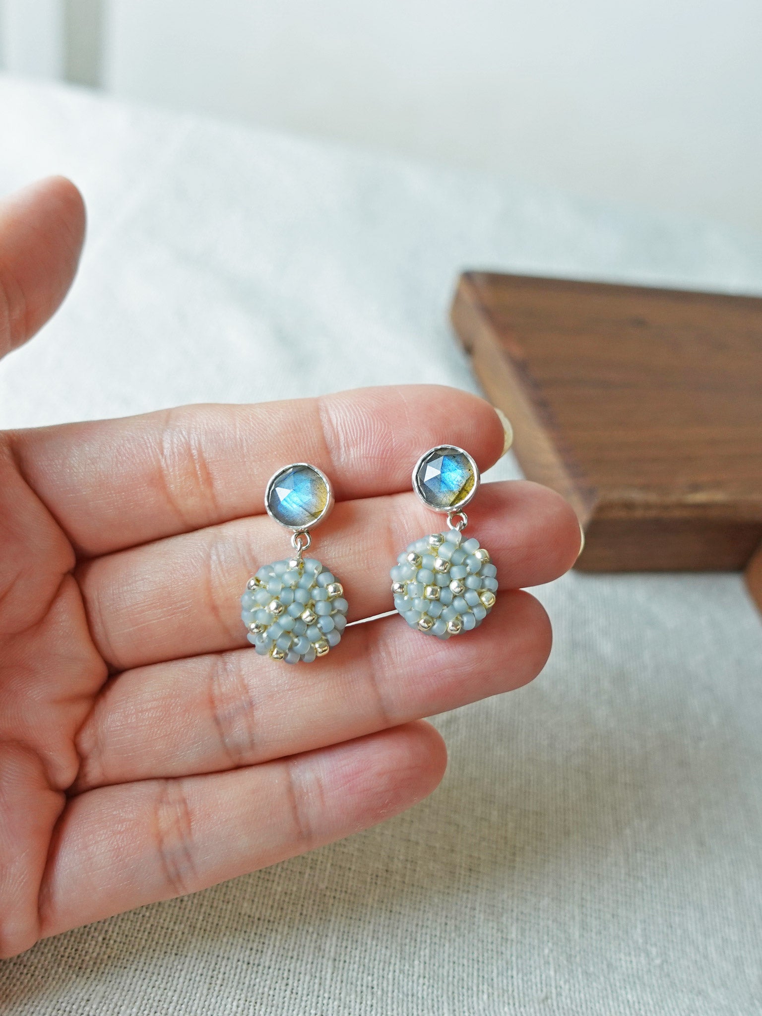 Labradorite Smoke Grey Drop Earrings I Hand 1