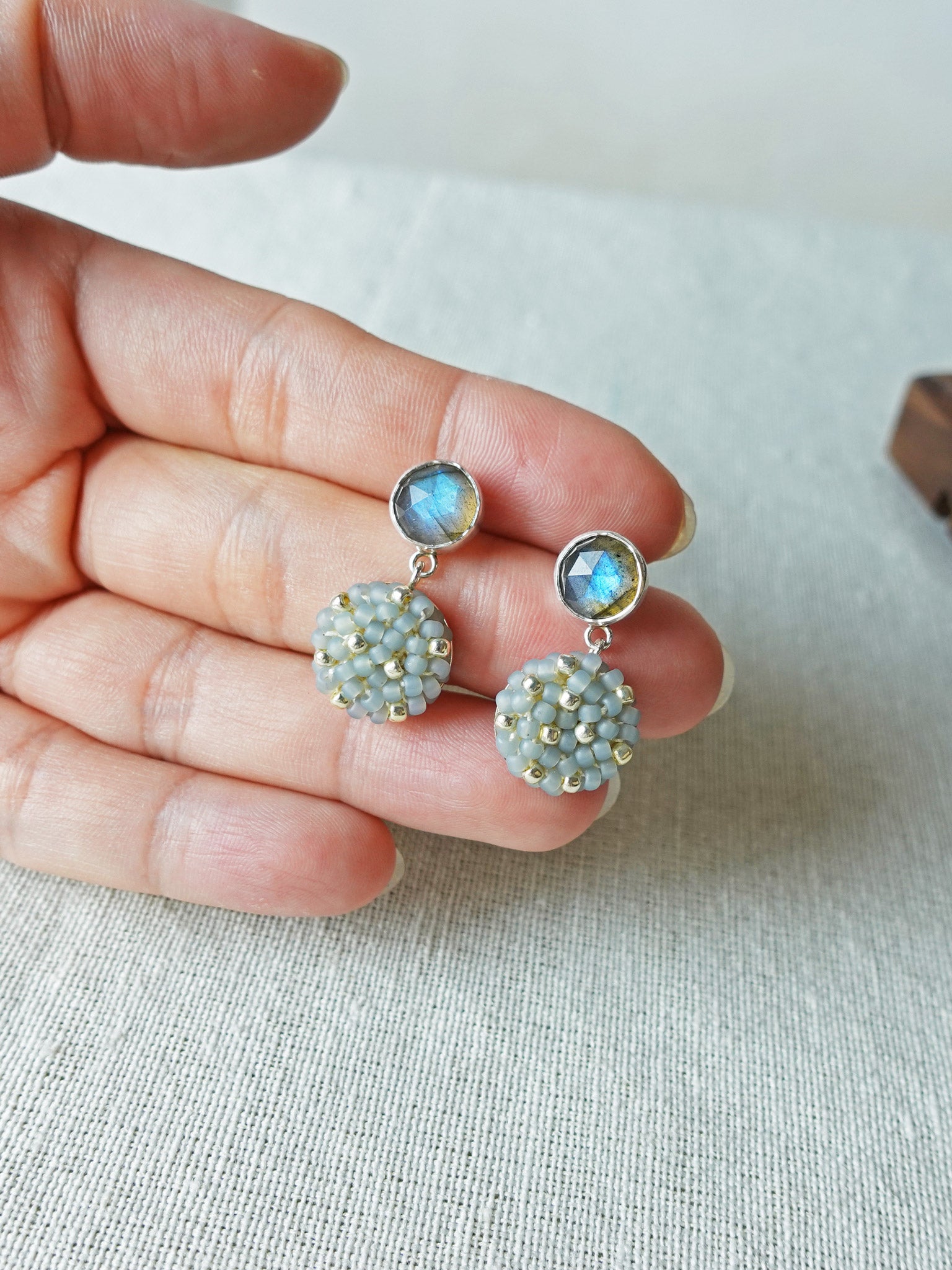 Labradorite Smoke Grey Drop Earrings I Hand 2