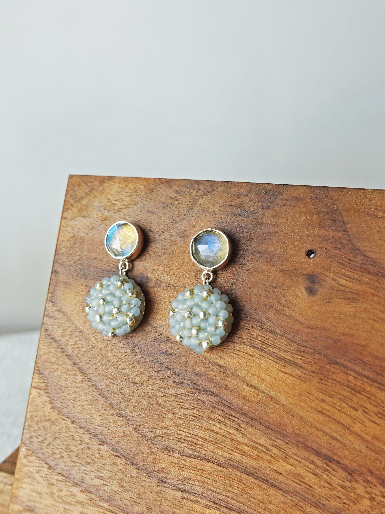 Labradorite Smoke Grey Drop Earrings II Front 1