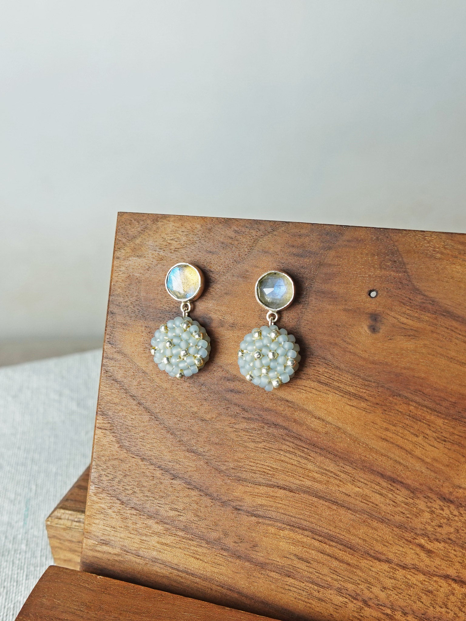 Labradorite Smoke Grey Drop Earrings II Front 2
