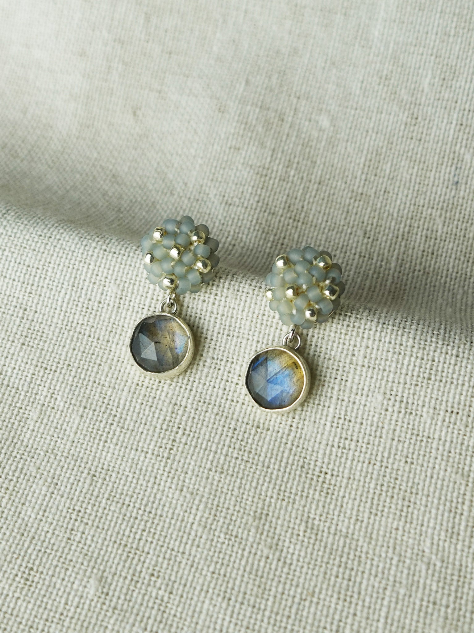 Labradorite Smoke Grey Petite Drop Earrings I Front