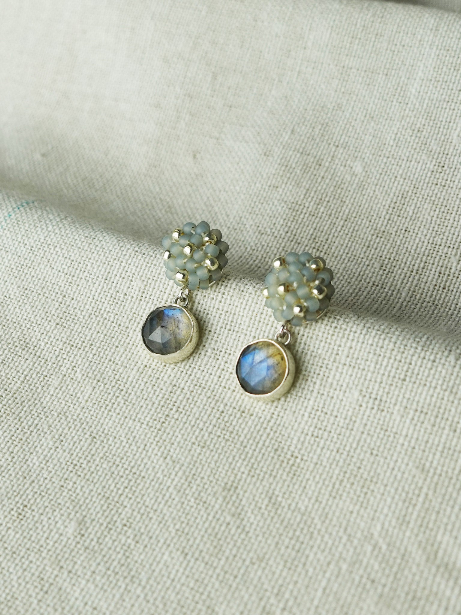 Labradorite Smoke Grey Petite Drop Earrings I Side