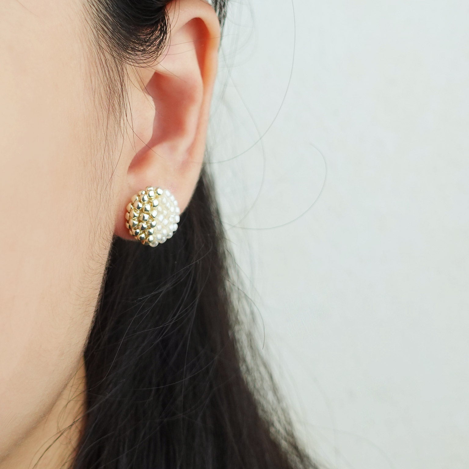 Last Quarter Delica Stud Earrings in Ivory Model