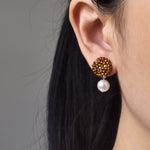 Mariota Drop Earrings in Dark Amber Model