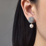 Mariota Drop Earrings in Grey Model