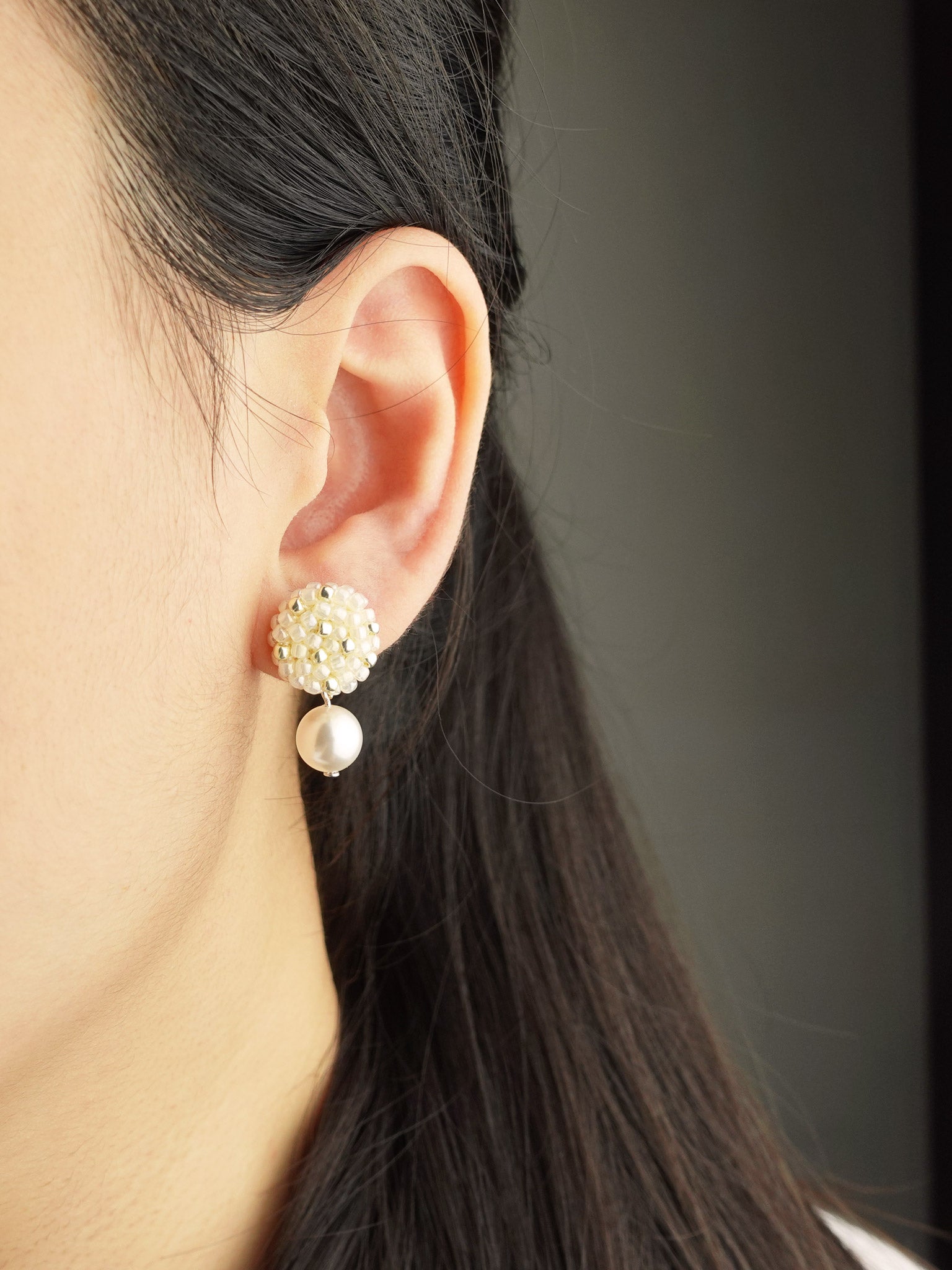 Mariota Drop Earrings in Ivory Model