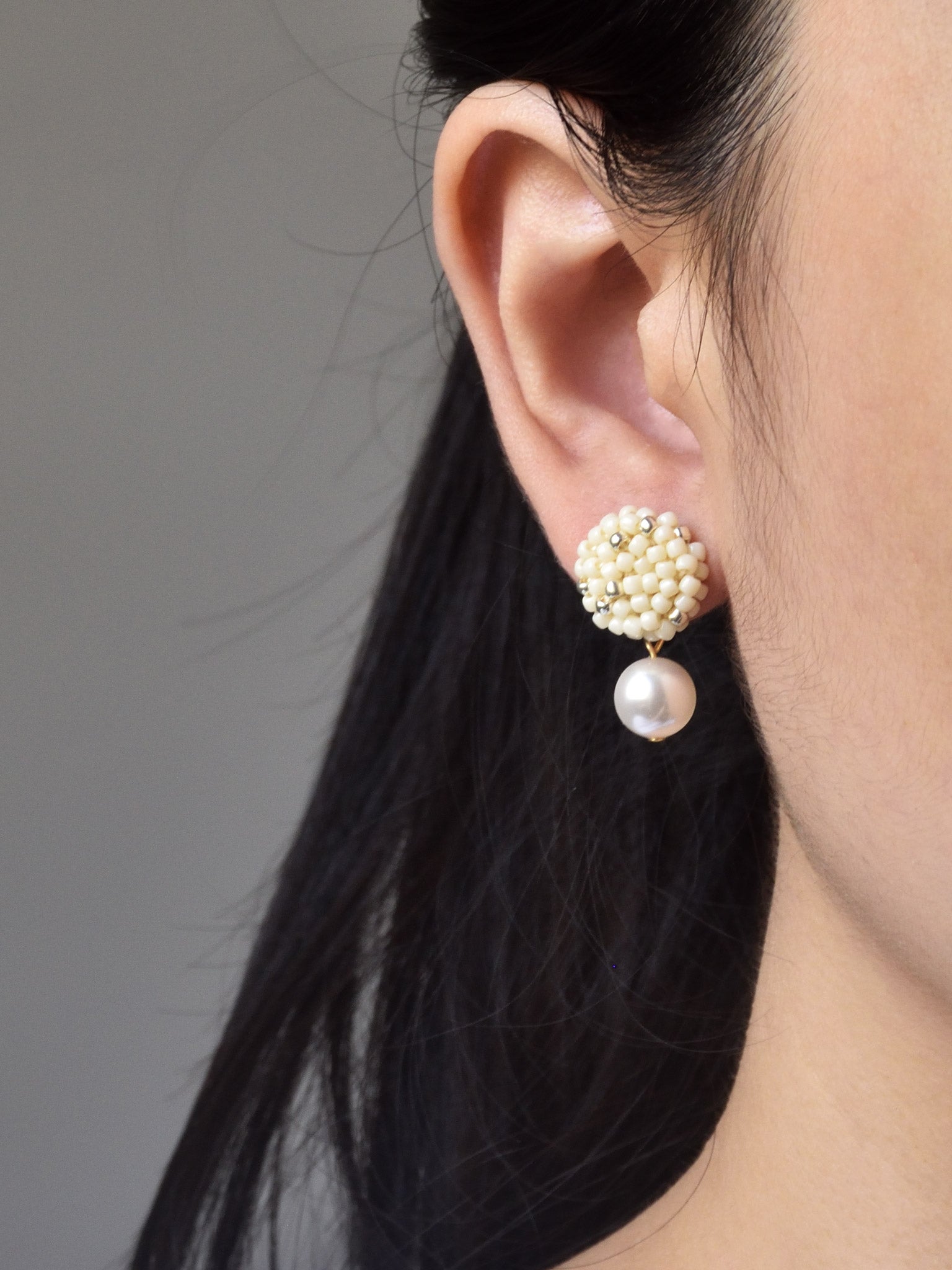 Mariota Drop Earrings in Milk White Model