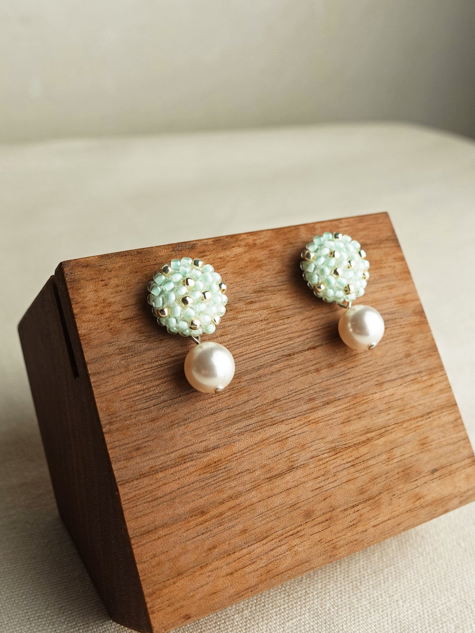 Mariota Drop Earrings in Mint Green Display