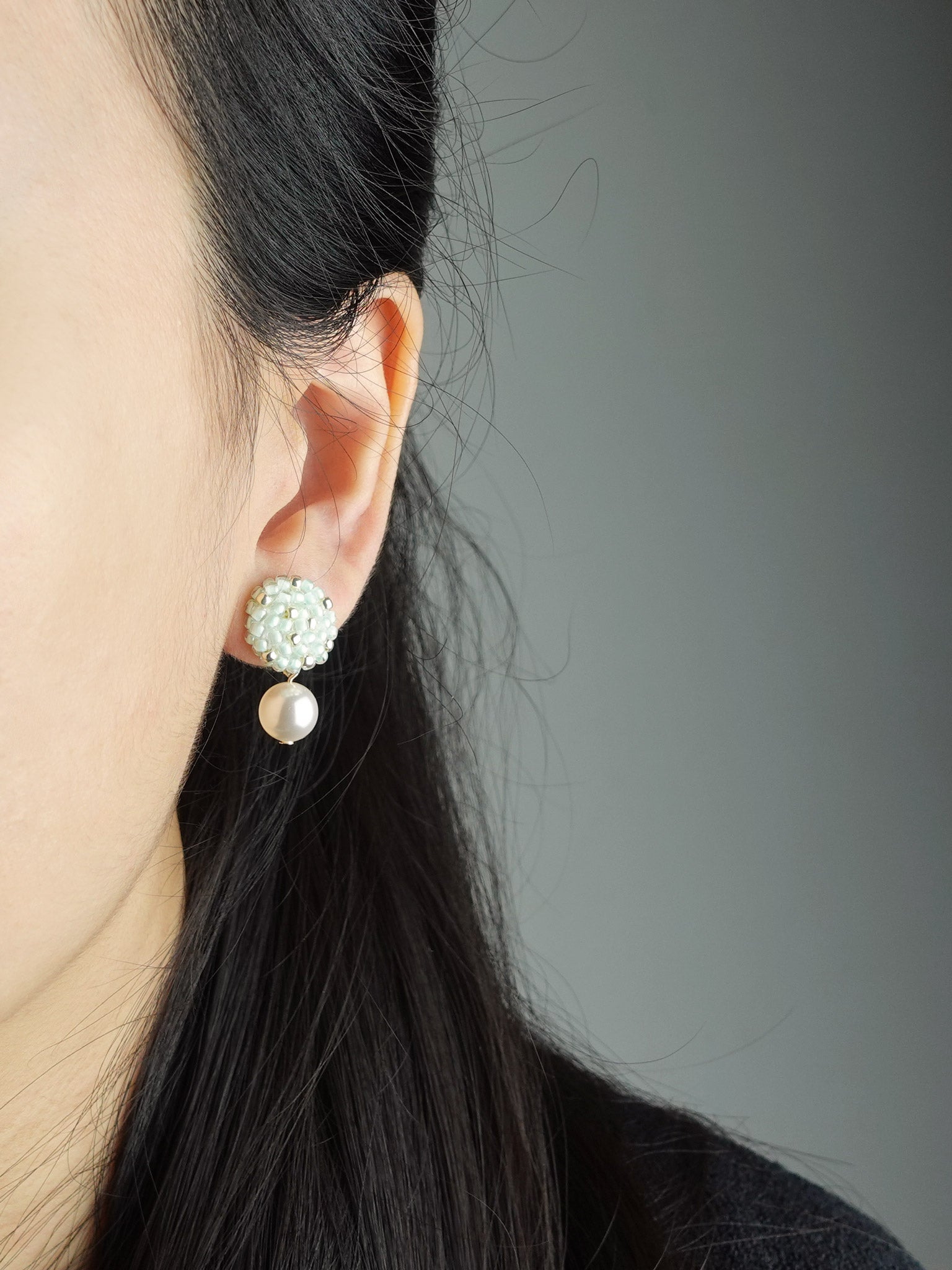 Mariota Drop Earrings in Mint Green Model