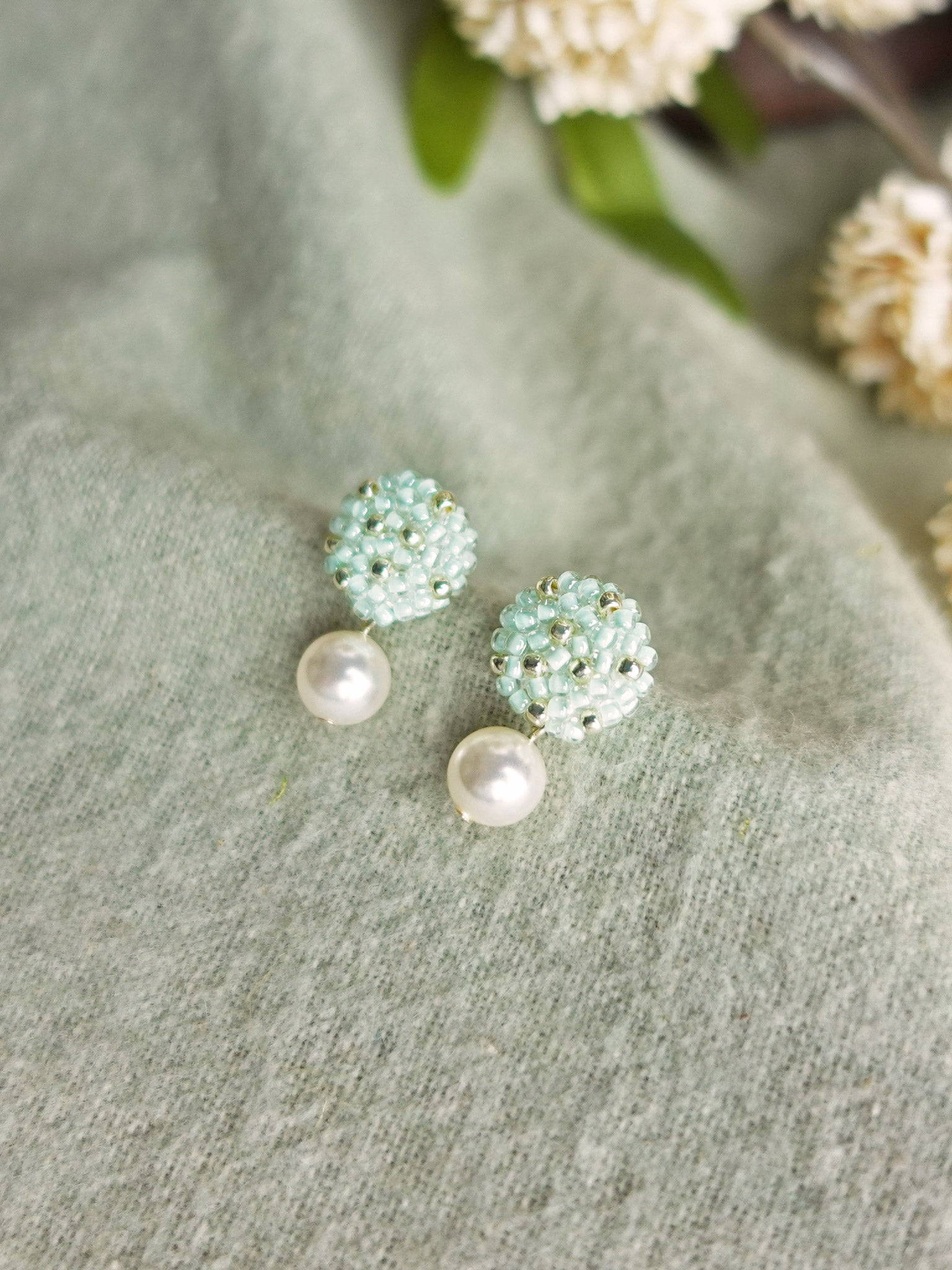 Mariota Drop Earrings in Mint Green Side