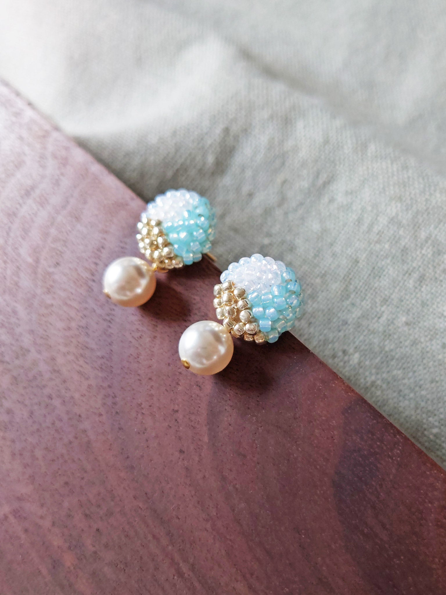 Mariota Trio Earrings in Blue Display Side