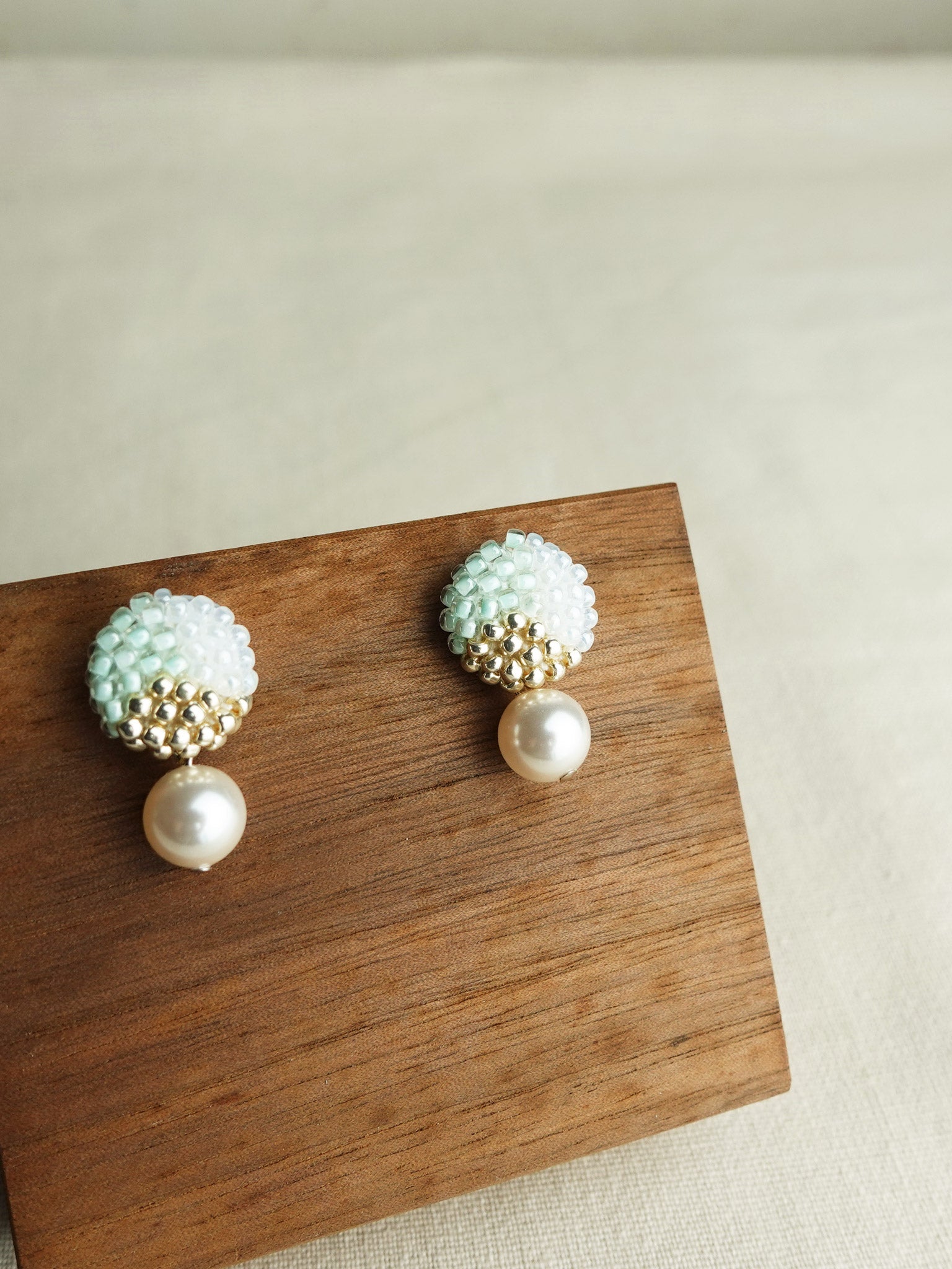 Mariota Trio Earrings in Mint Green Display