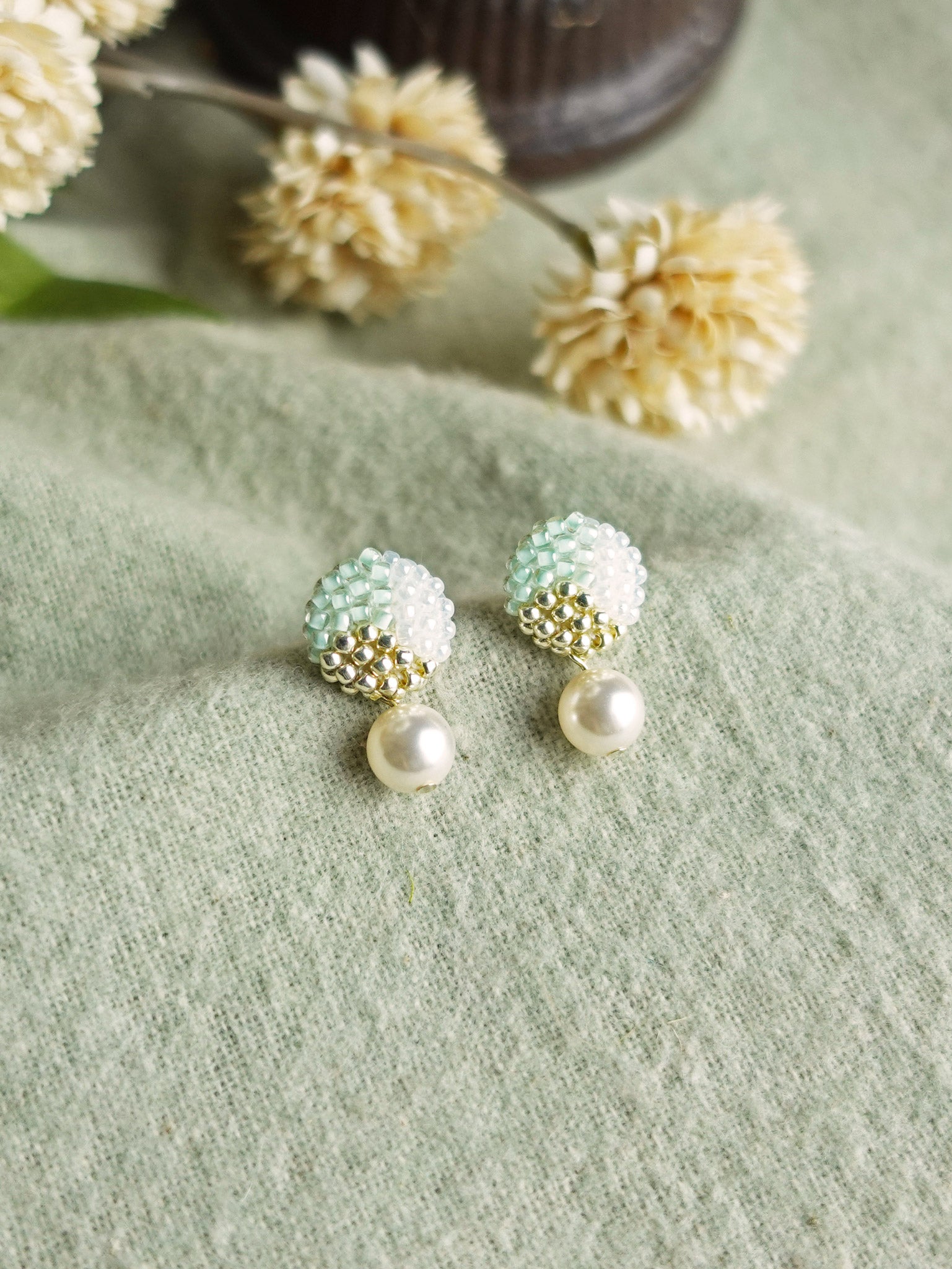 Mariota Trio Earrings in Mint Green Front