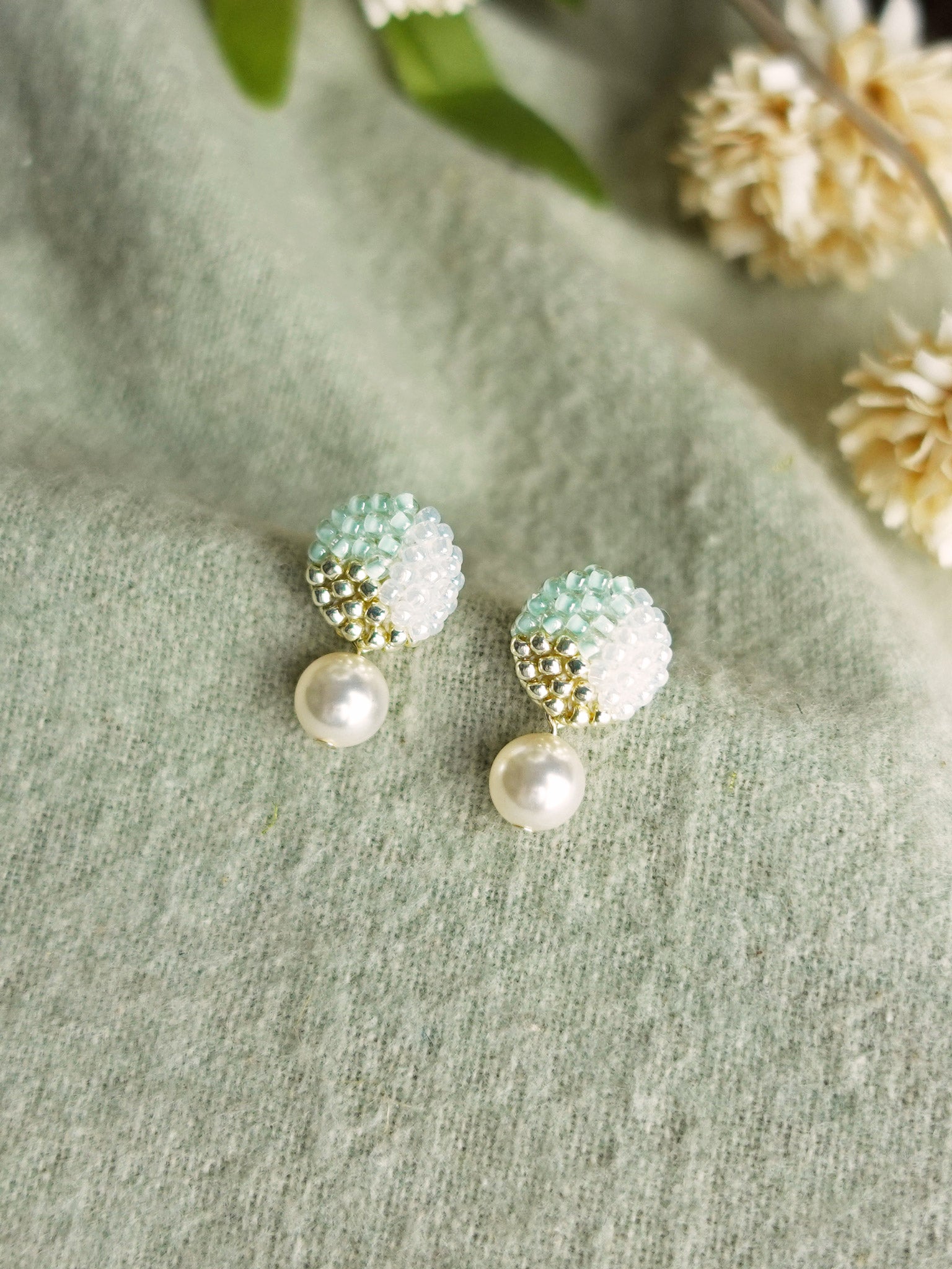 Mariota Trio Earrings in Mint Green Side