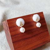 Mariota Two Ninths Earrings in White Display Front