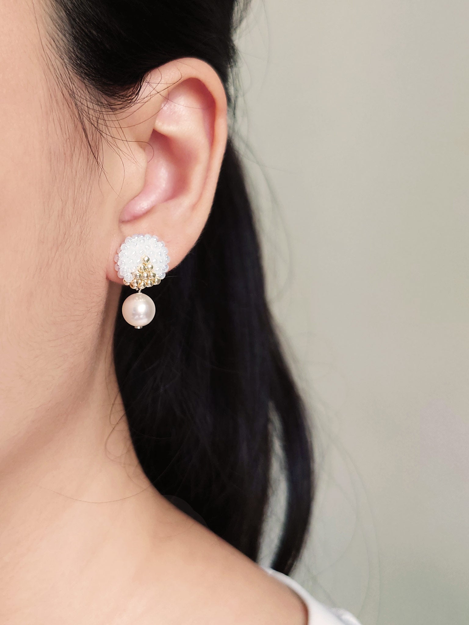 Mariota Two Ninths Earrings in White Model