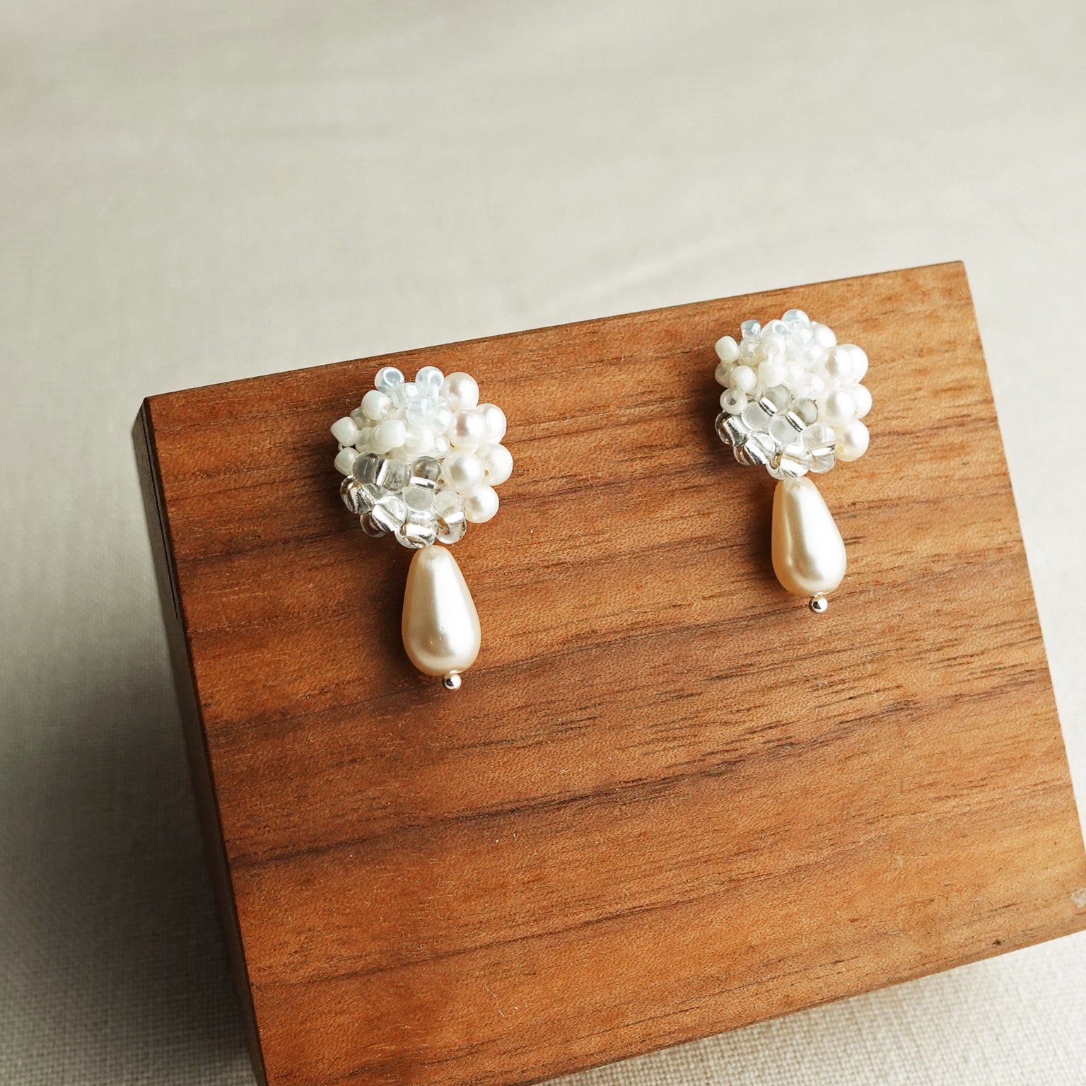 Marshmallow Ariel Teardrop Mariota Earrings Display Front