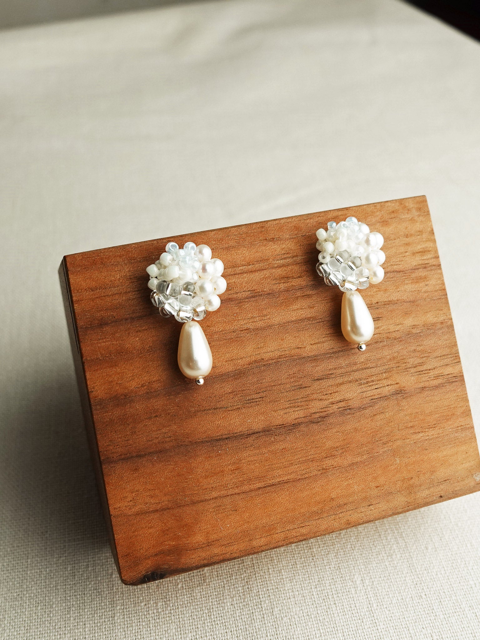 Marshmallow Ariel Teardrop Mariota Earrings Display Front