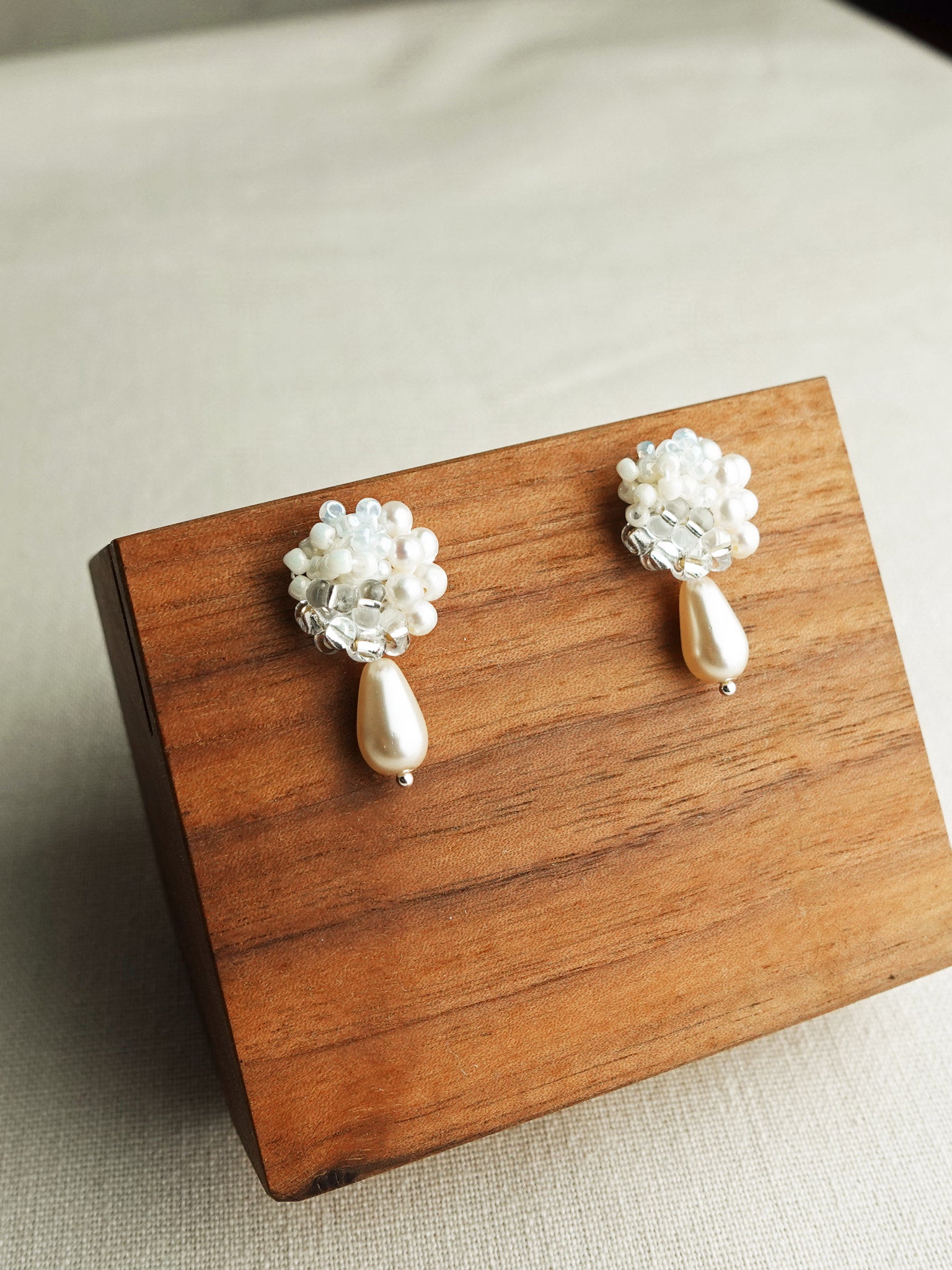 Marshmallow Ariel Teardrop Mariota Earrings Display Left