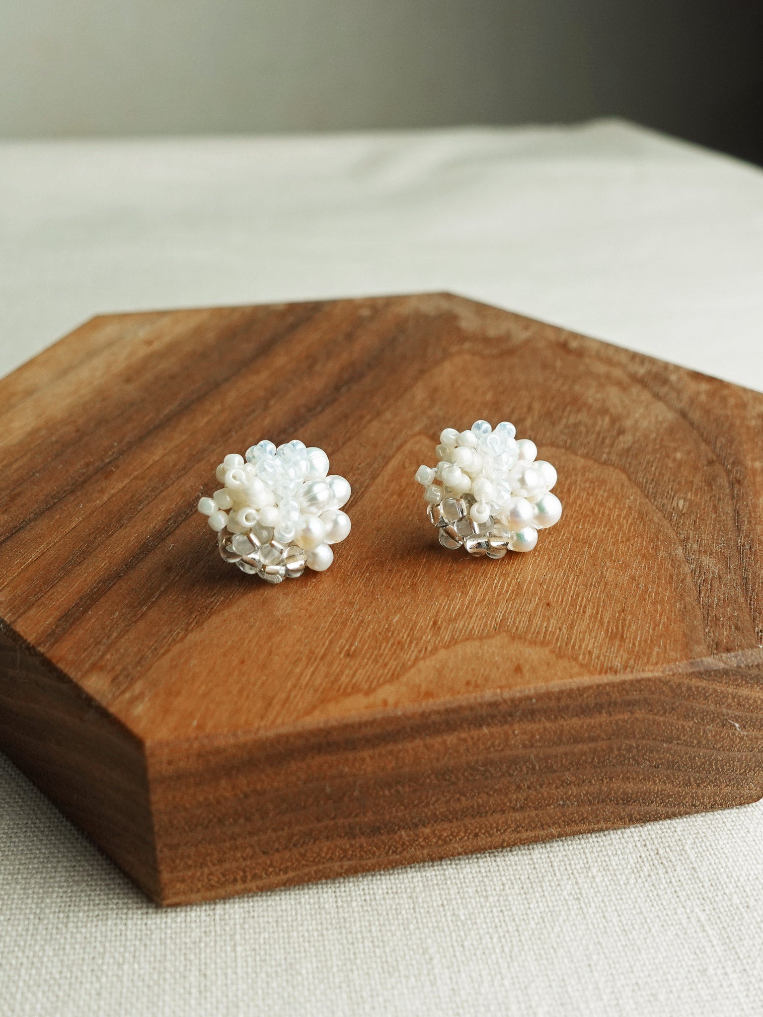 Marshmallow Stud Earrings Display Left
