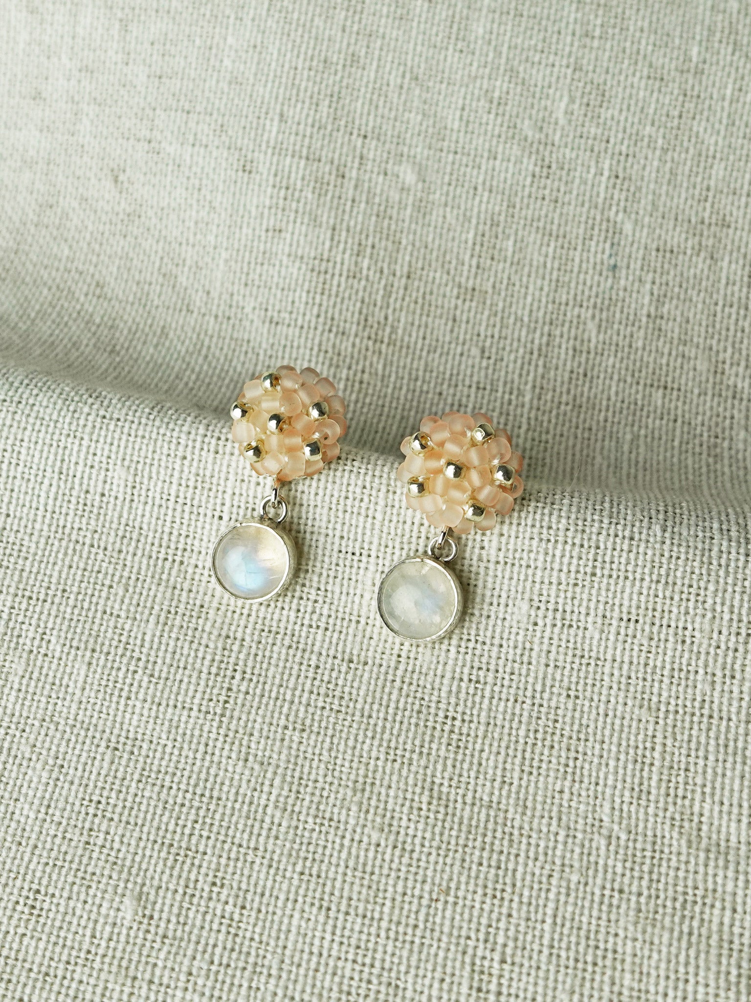 Moonstone Blush Pink Petite Drop Earrings I Front