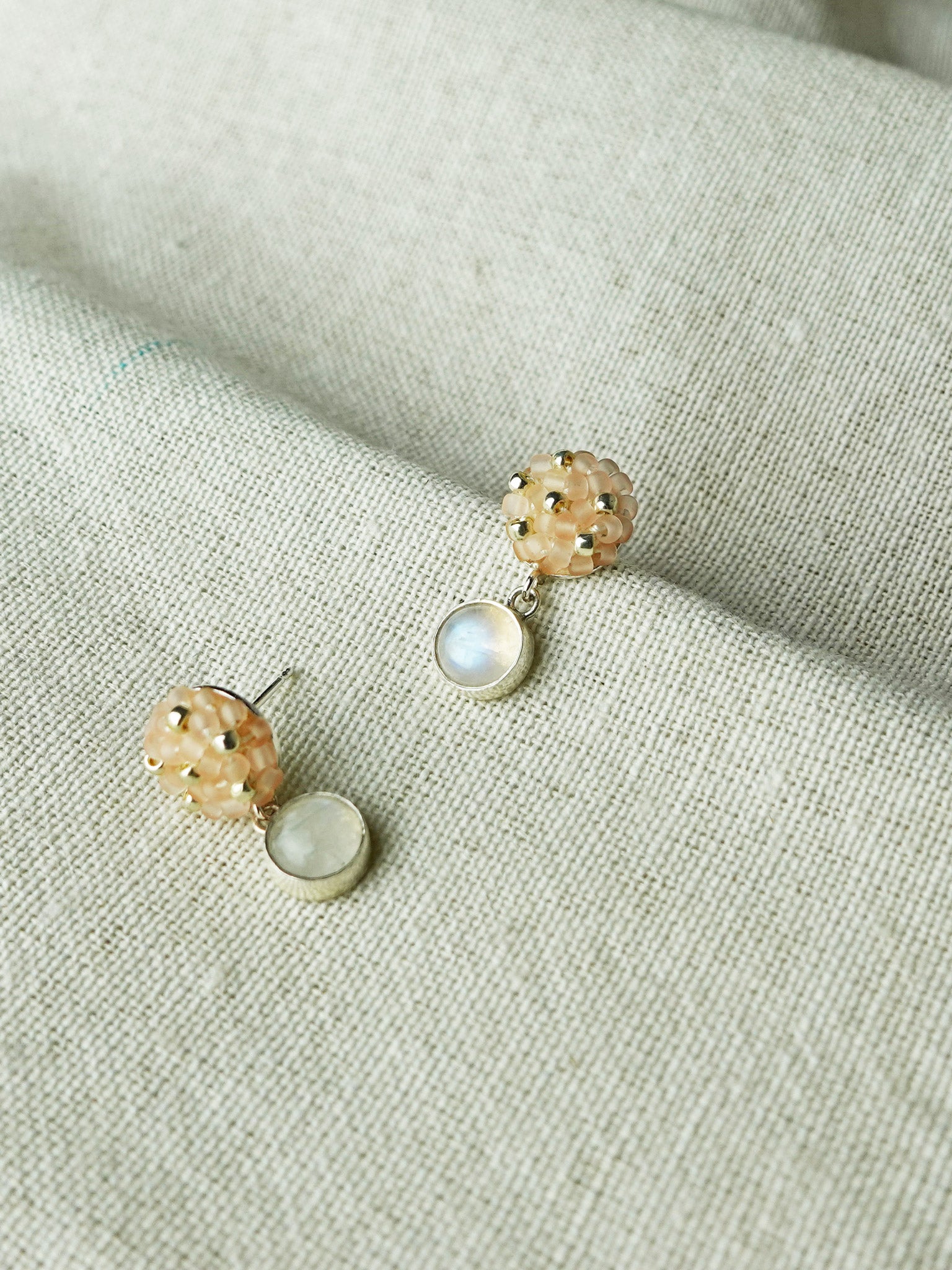 Moonstone Blush Pink Petite Drop Earrings I Side