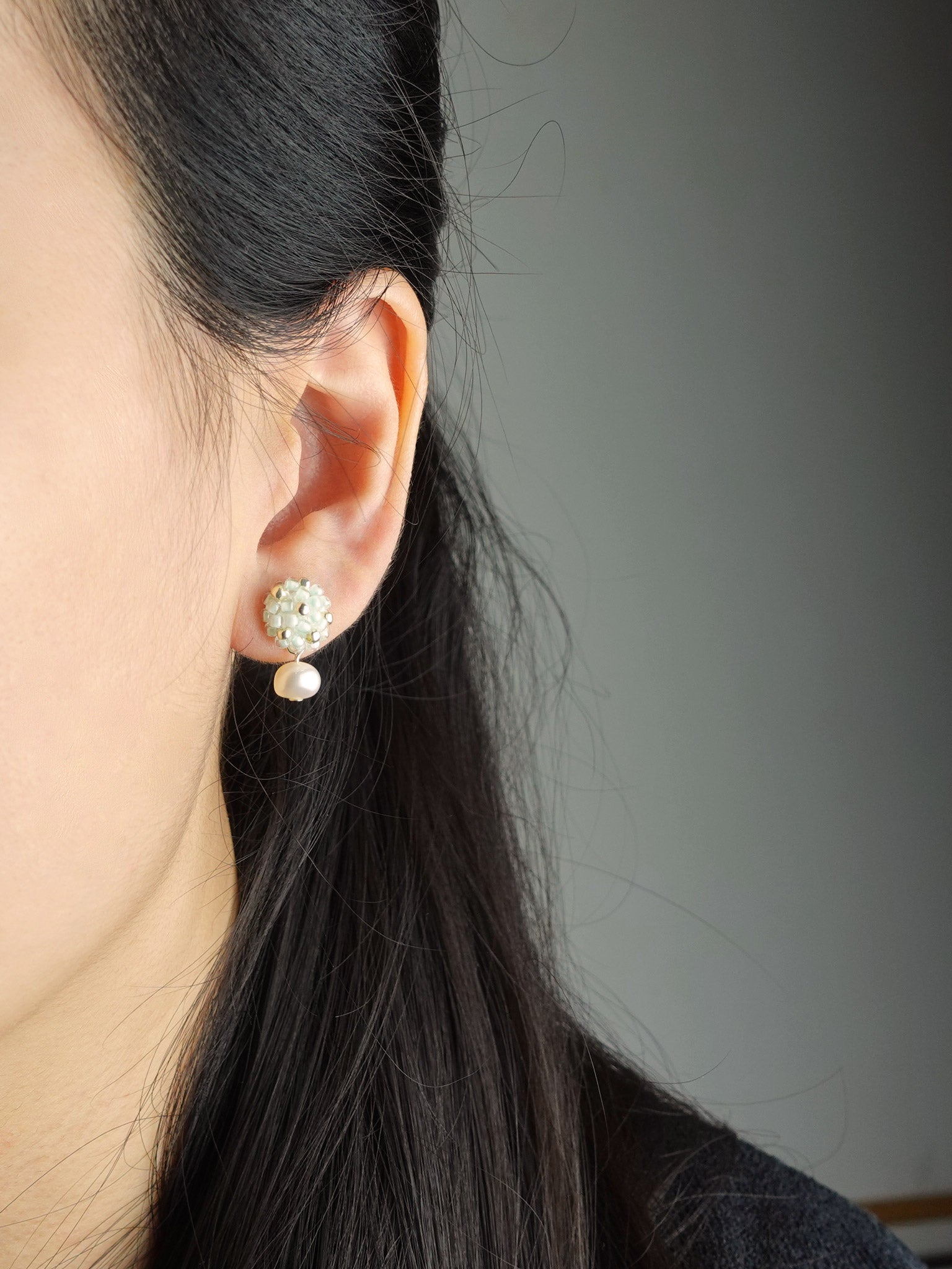 Phoebe Star Dust Earrings in Mint Green Model