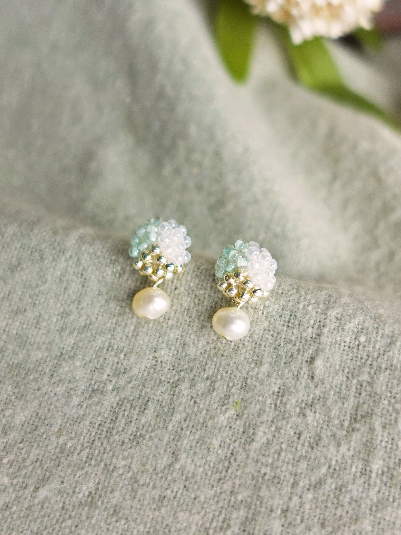 Phoebe Trio Earrings in Mint Green Front