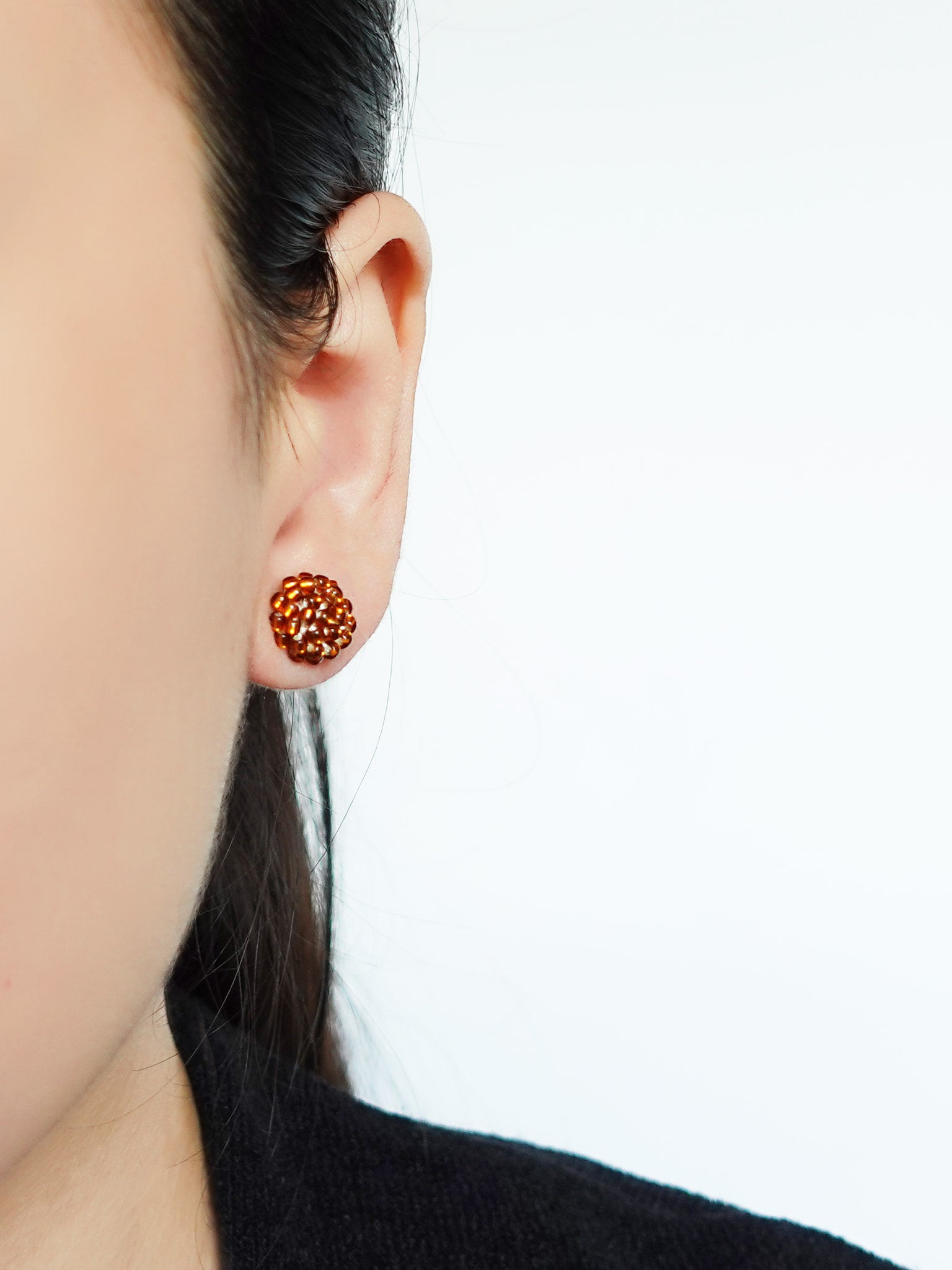 Prelude Petite Stud Earrings in Dark Amber Model