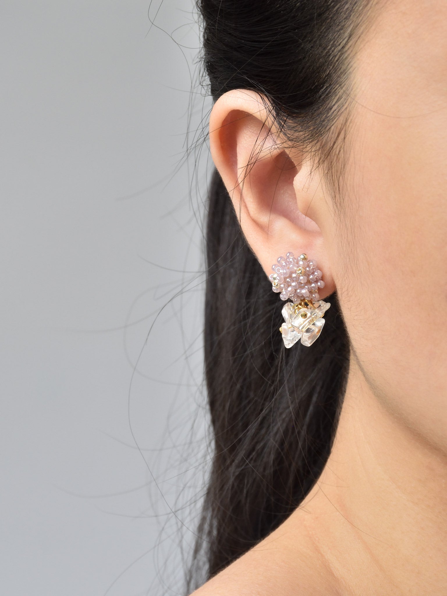 Sereia Quartz Clusters Drop Earrings in Purple Model