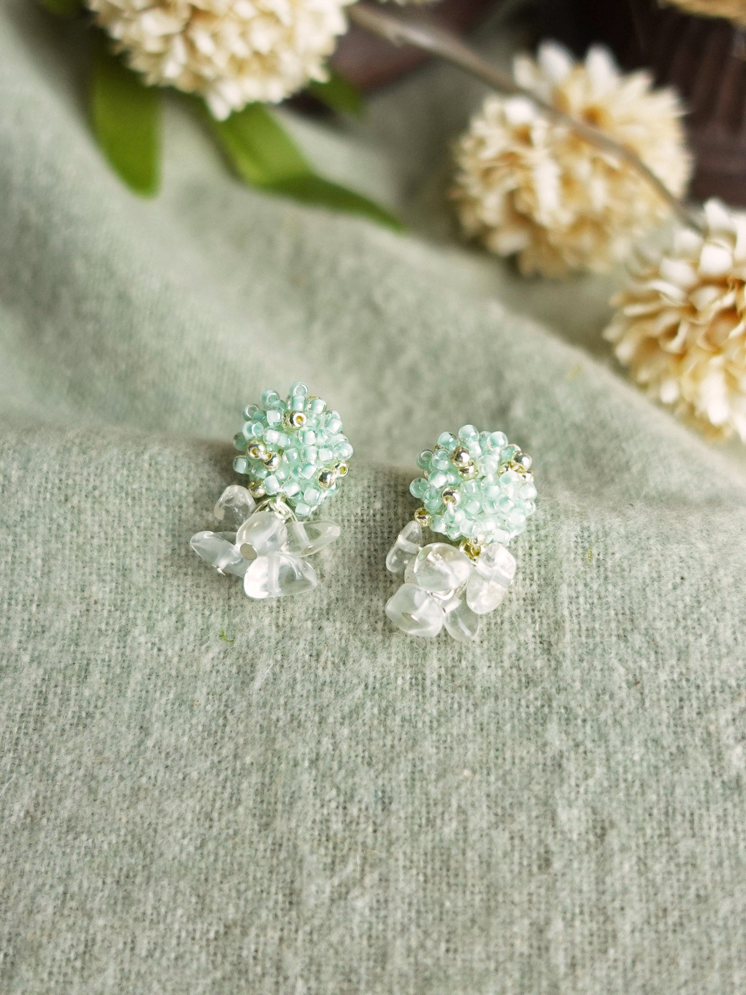Sereia Quartz Earrings in Mint Green Front