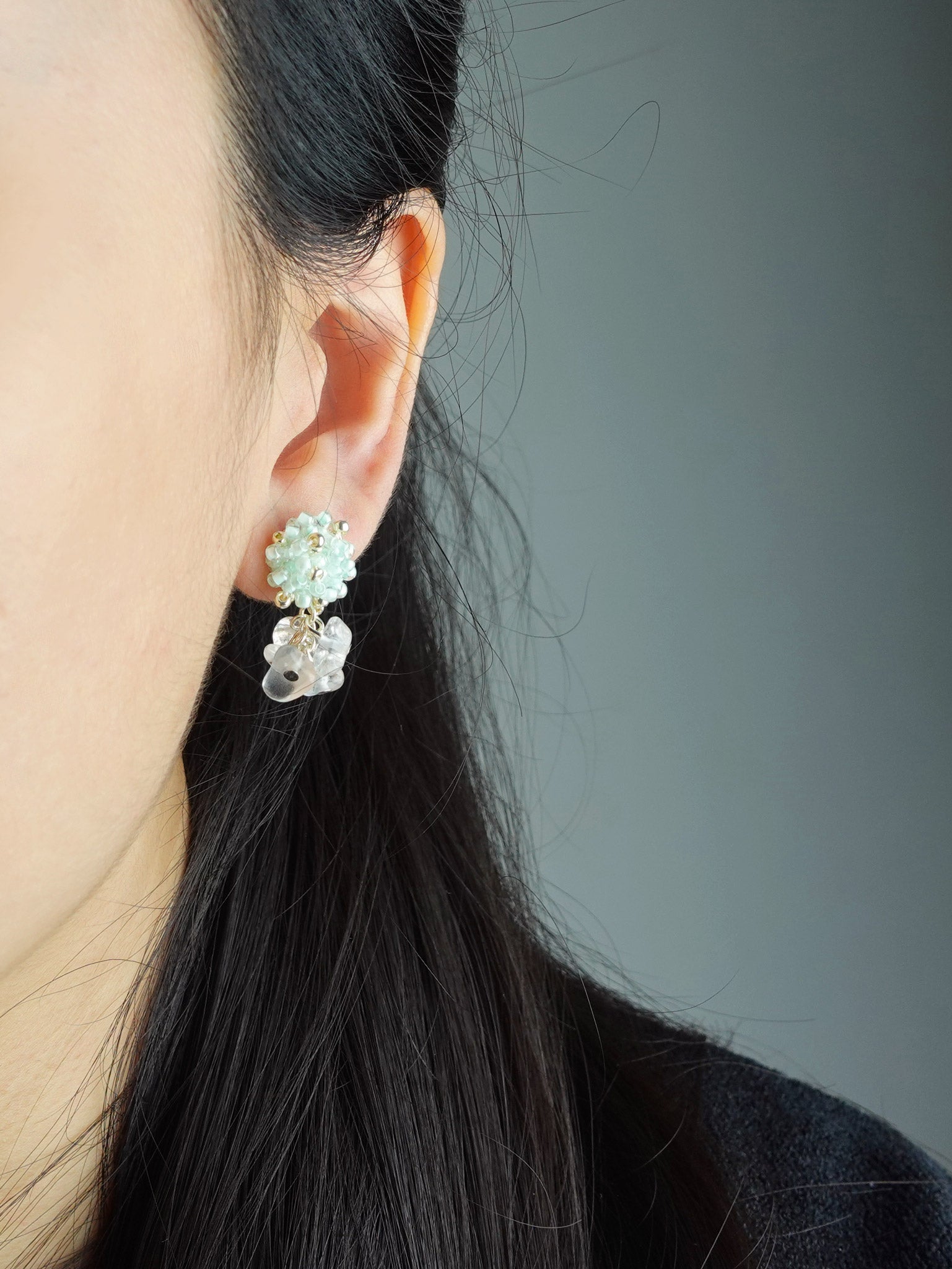 Sereia Quartz Earrings in Mint Green Model