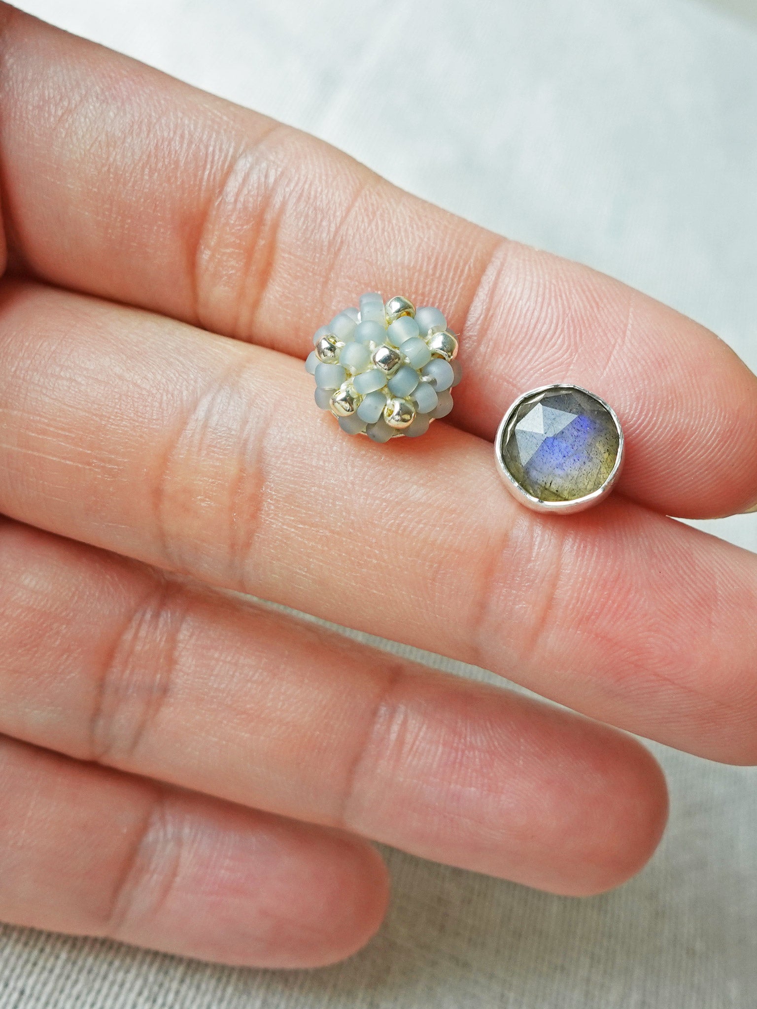 Smoke Grey Labradorite Stud Earrings I Hand