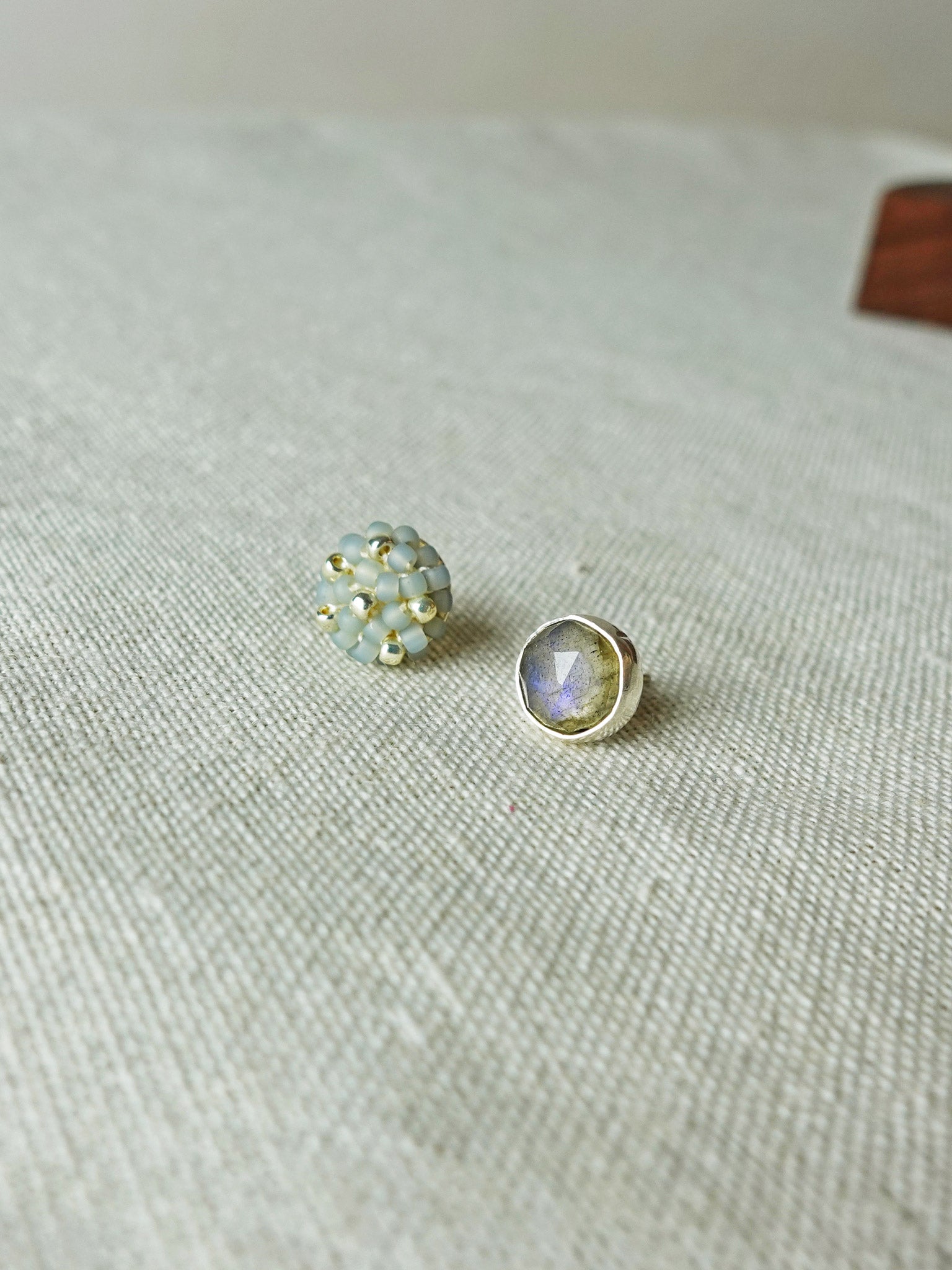 Smoke Grey Labradorite Stud Earrings I Front 2