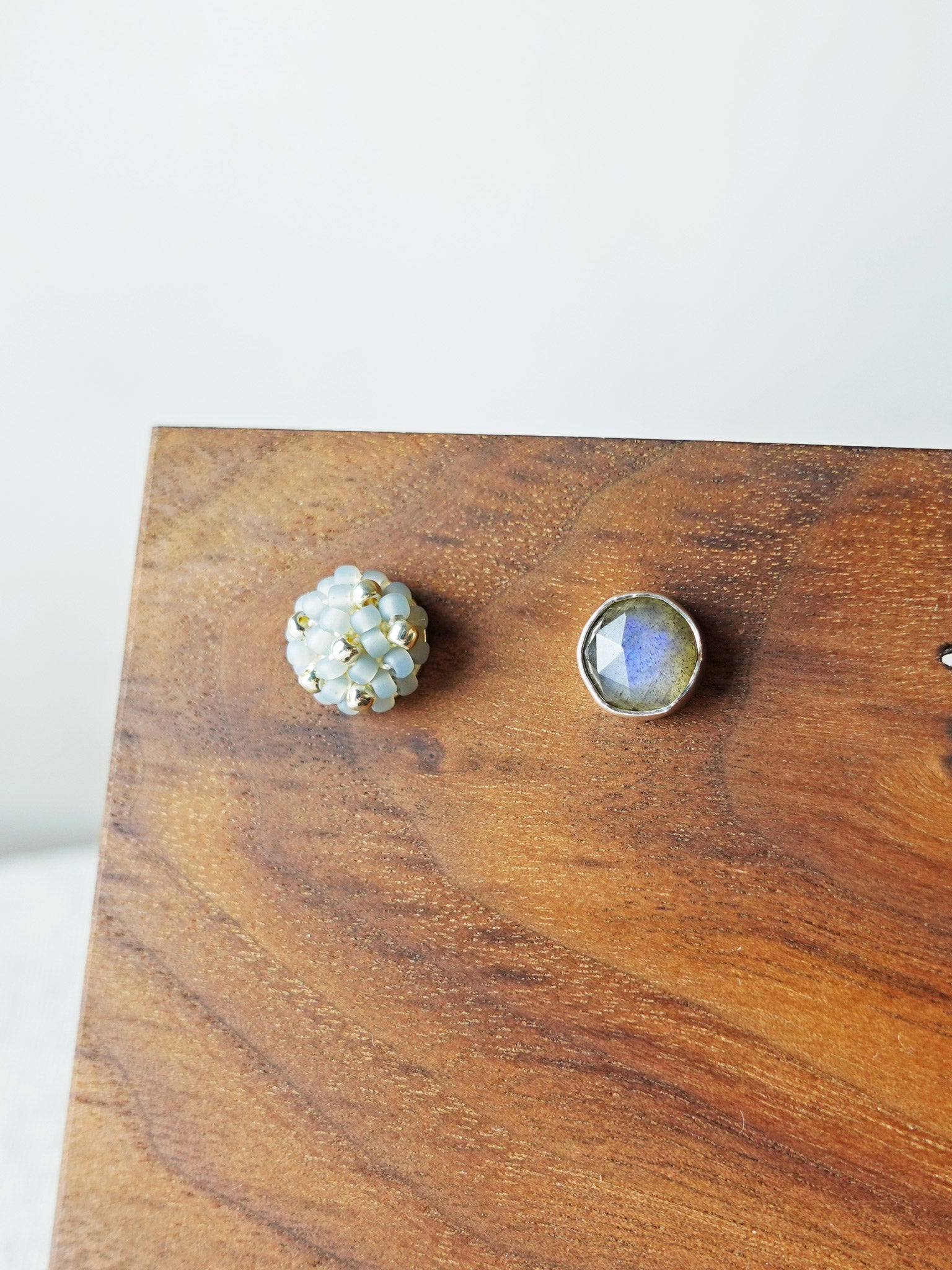 Smoke Grey Labradorite Stud Earrings I Front