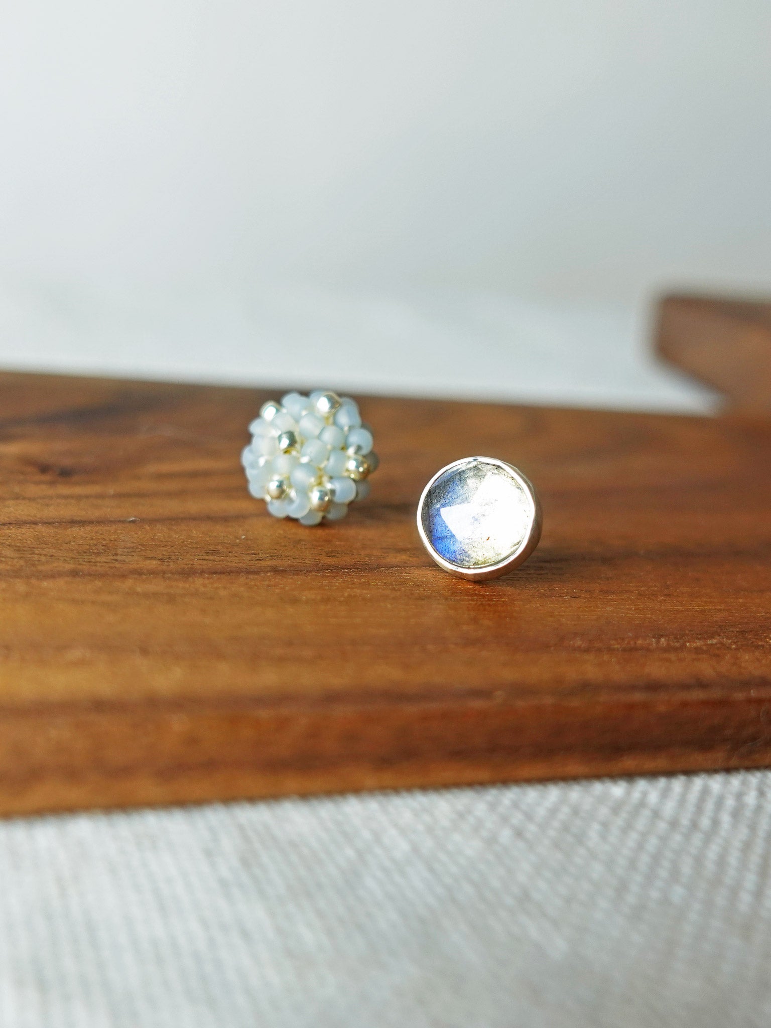 Smoke Grey Labradorite Stud Earrings II Front